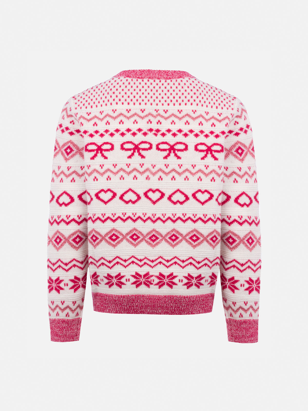 Girl Fair-Isle Crewneck Sweater Princess With St. Barth Rhinestones Logo Pink