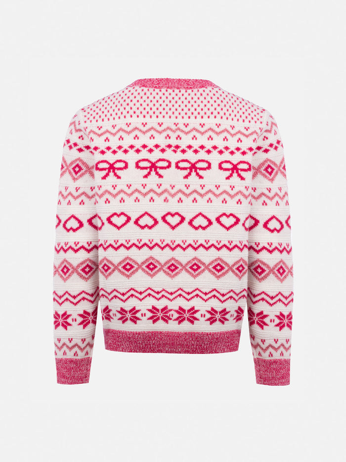 Girl Fair-Isle Crewneck Sweater Princess With St. Barth Rhinestones Logo Pink