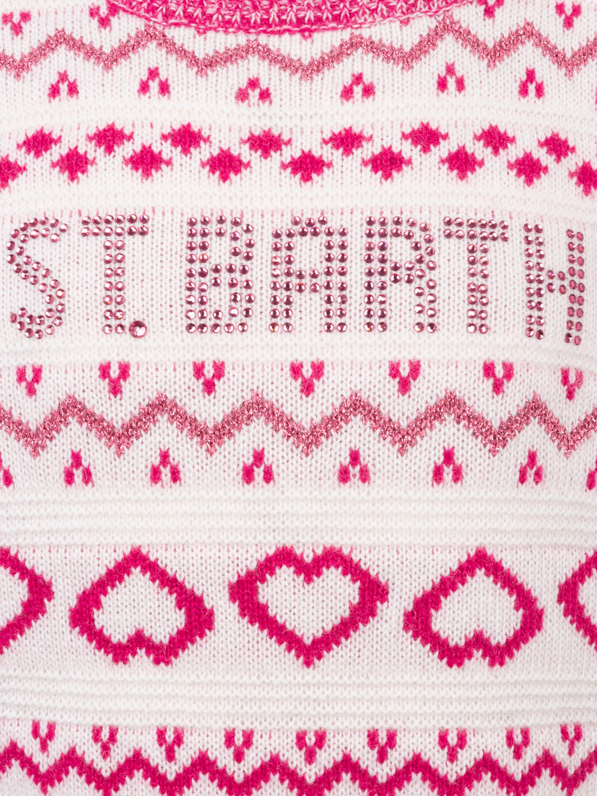 Girl Fair-Isle Crewneck Sweater Princess With St. Barth Rhinestones Logo Pink