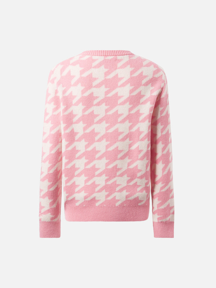 Princess Crewneck With Pied De Poule And Snoopy Jacquard | Peanuts Special Edition Pink