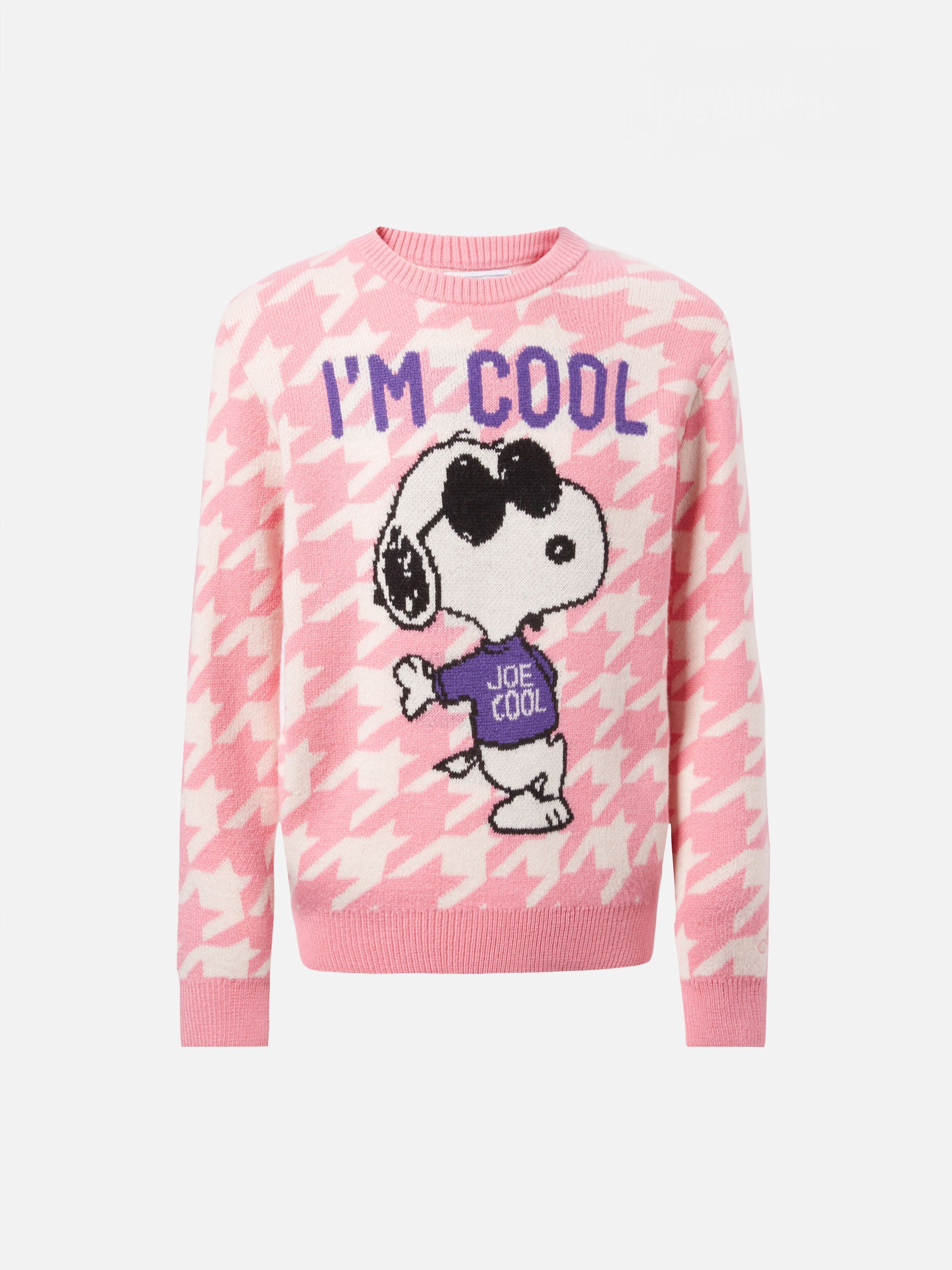 Princess Crewneck With Pied De Poule And Snoopy Jacquard | Peanuts Special Edition Pink