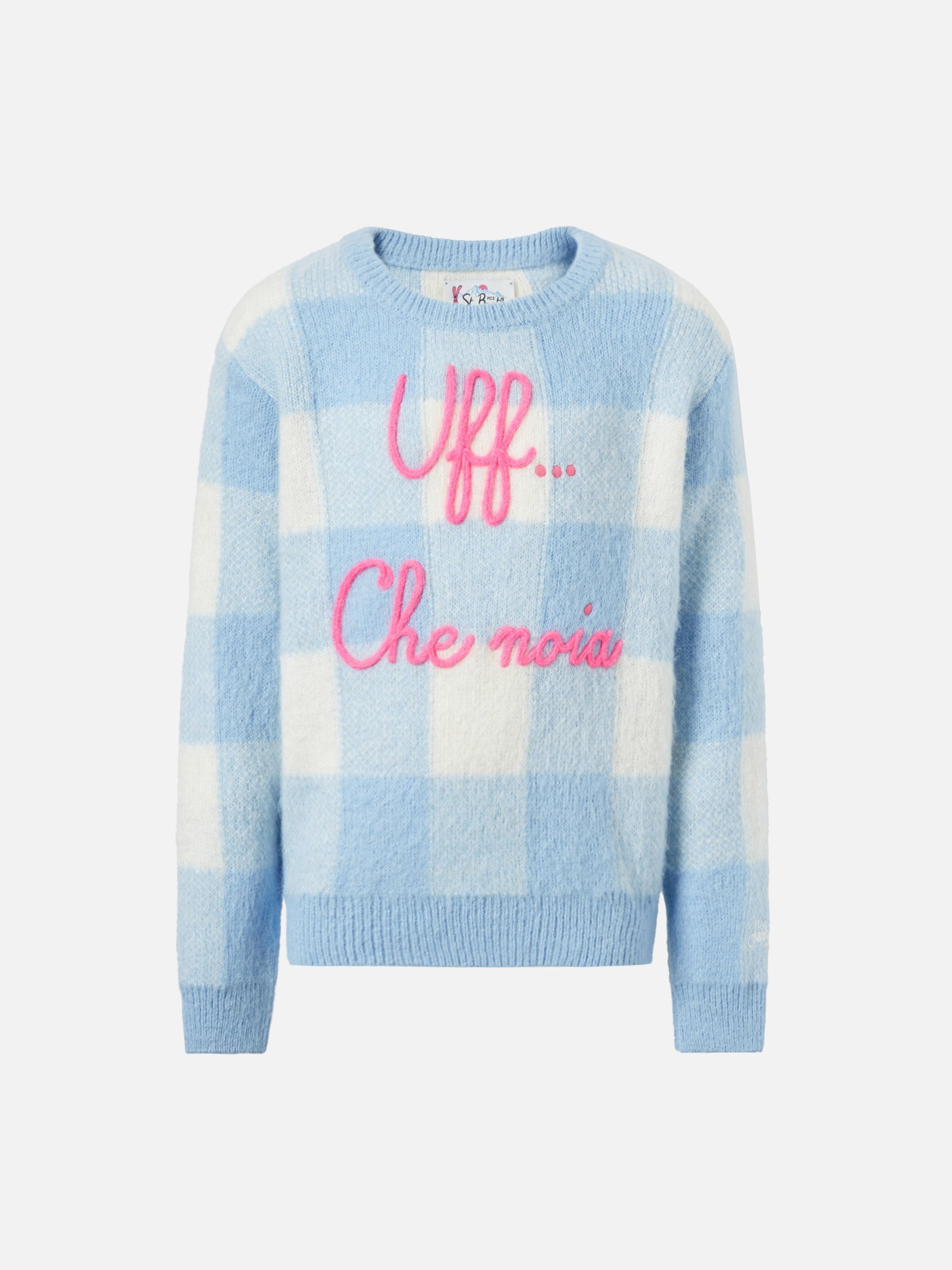 Crewneck Sweater With Check Jacquard And Uff… Che Noi Embroidery Sky