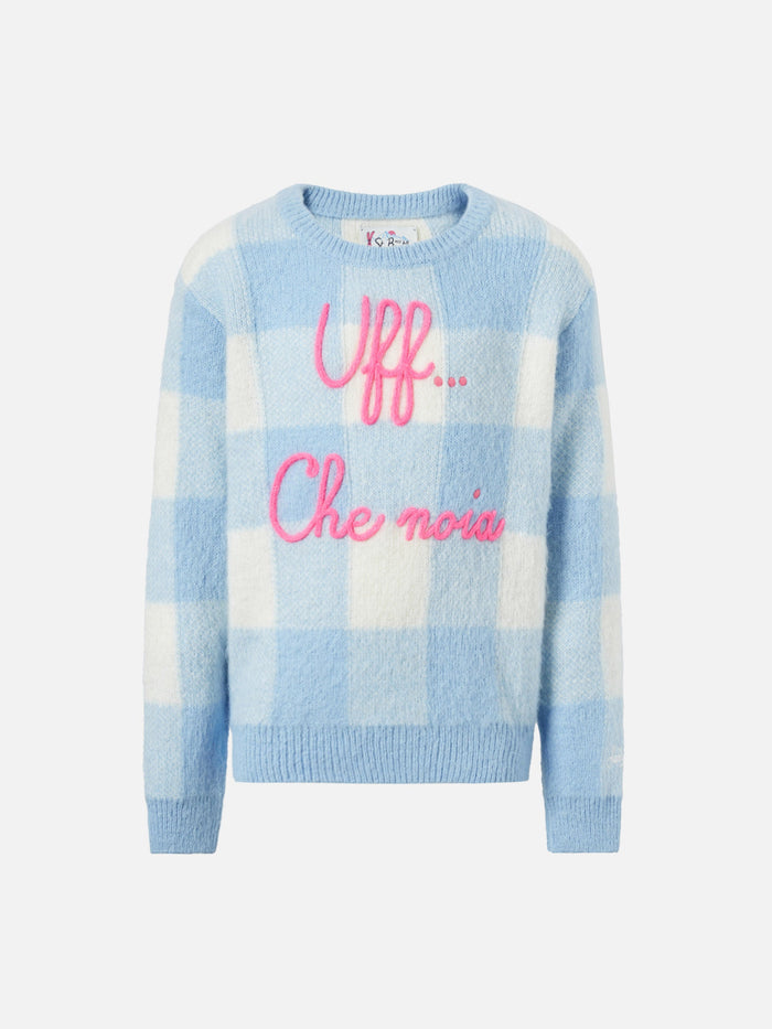 Crewneck Sweater With Check Jacquard And Uff… Che Noi Embroidery Sky
