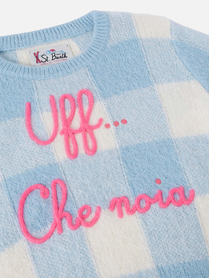 Crewneck Sweater With Check Jacquard And Uff… Che Noi Embroidery Sky