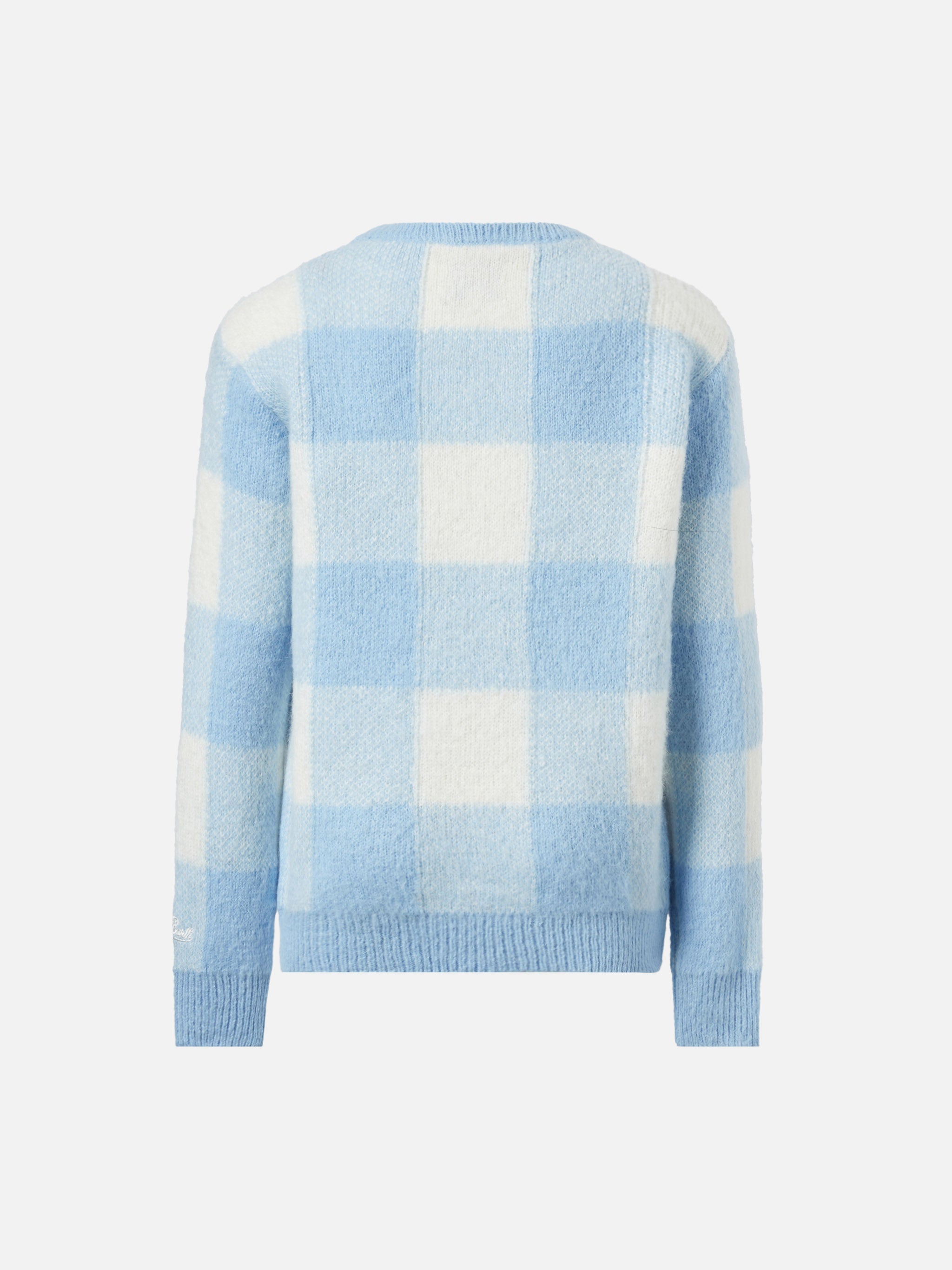 Crewneck Sweater With Check Jacquard And Uff… Che Noi Embroidery Sky