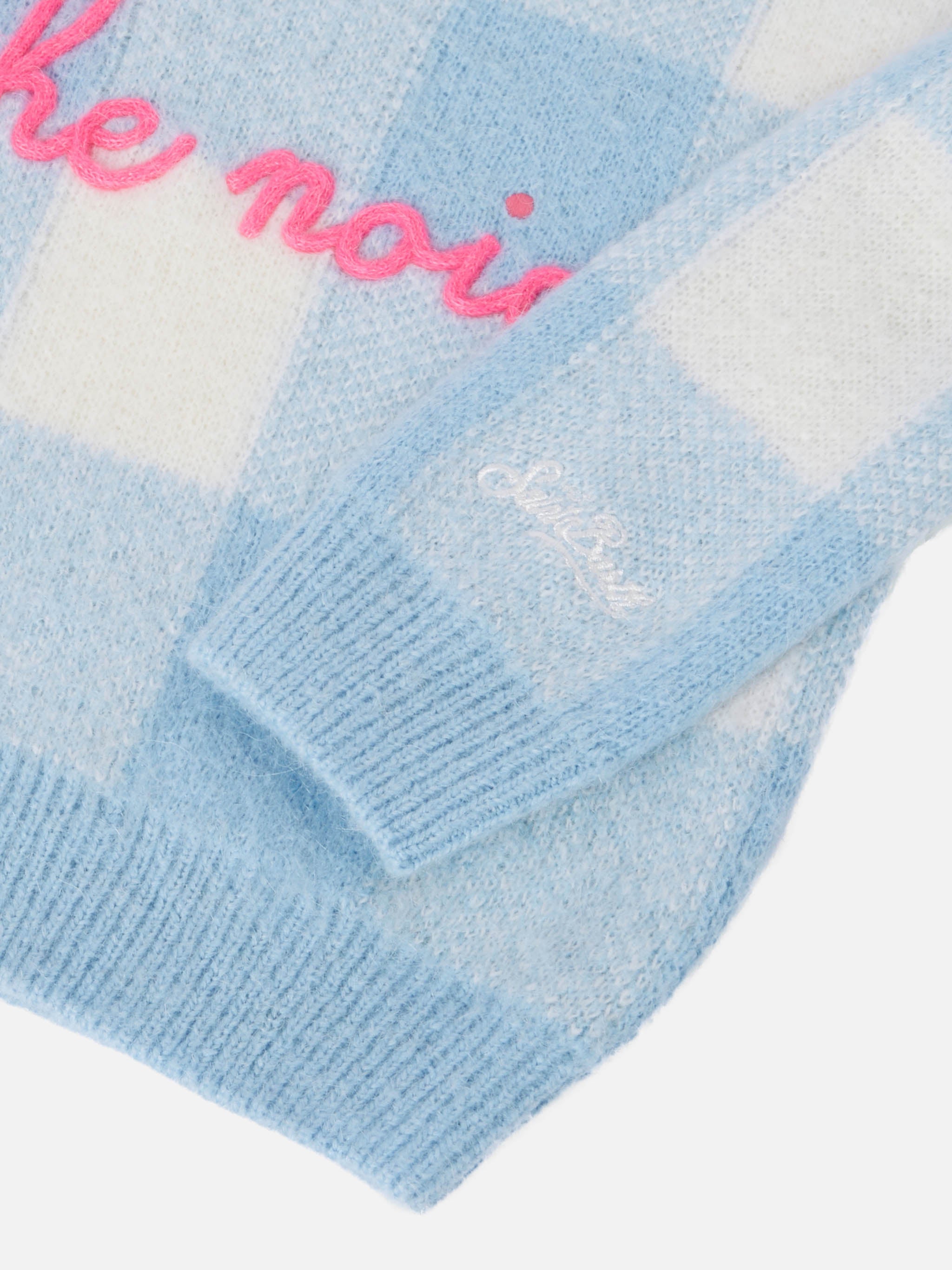 Crewneck Sweater With Check Jacquard And Uff… Che Noi Embroidery Sky