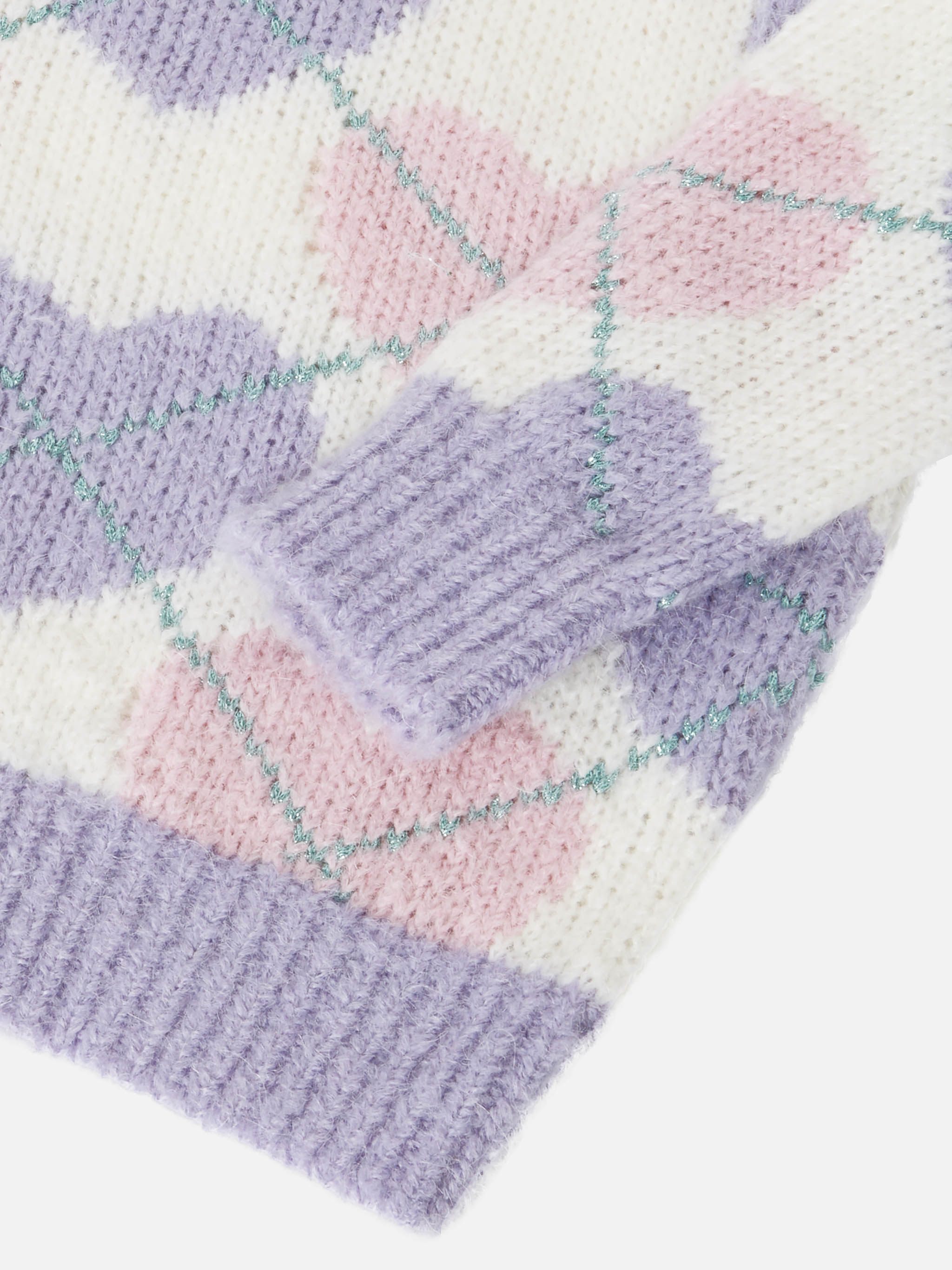 Crewneck Sweater With Heart Argyle Jacquard White