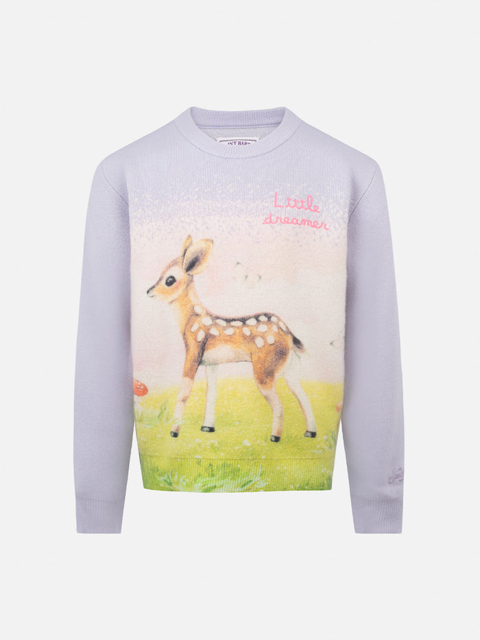 Girl Lilac Crewneck Sweater Princess With Fawn Print