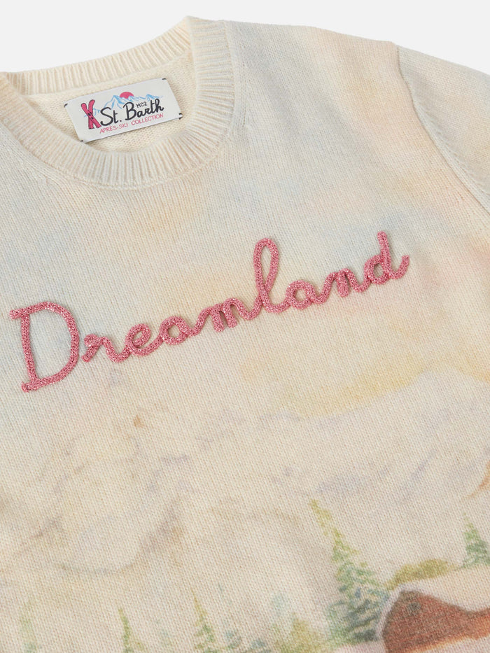 White Crewneck Princess With Mountain Print And Dreamland Embroidery