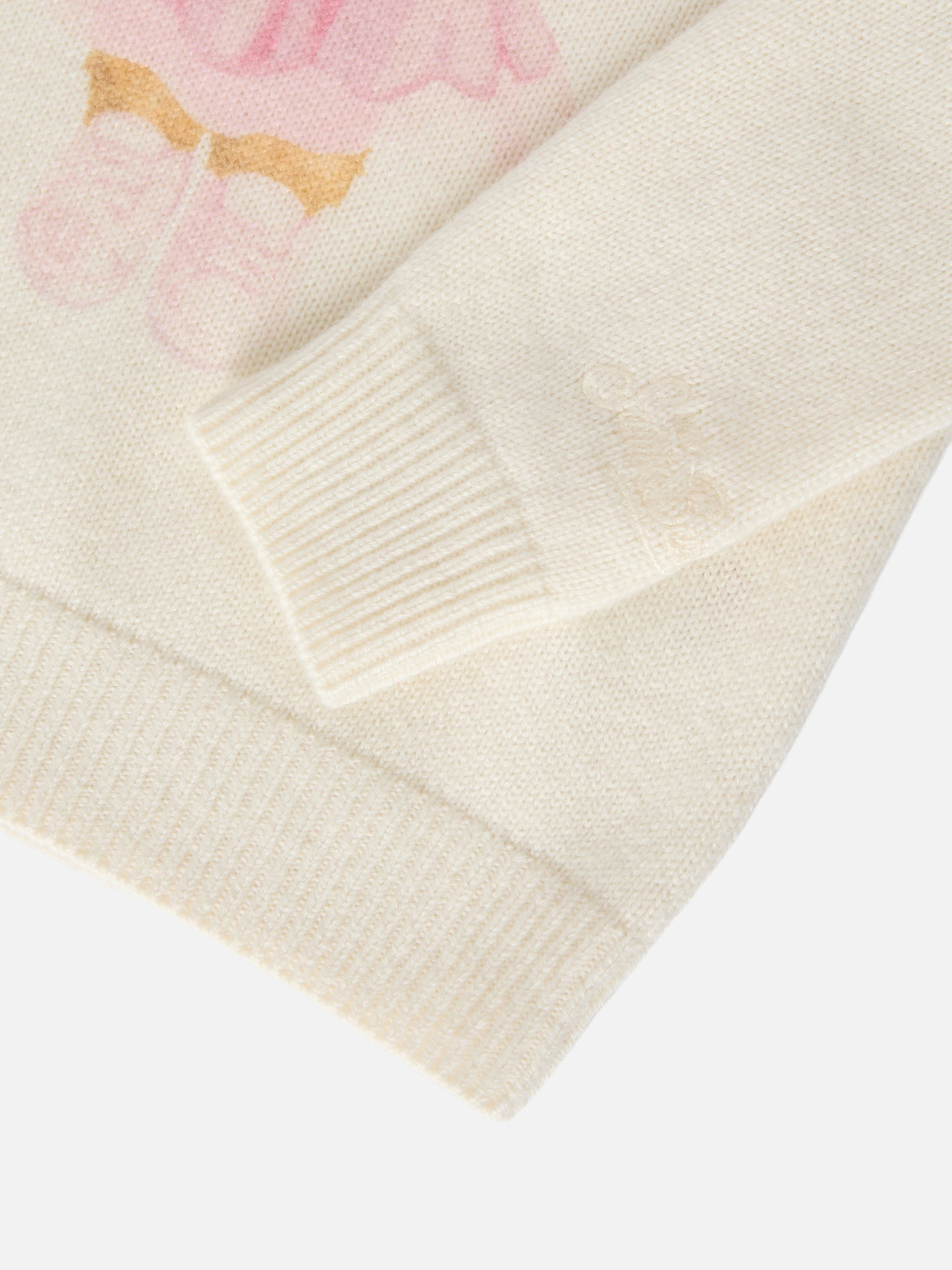 Sweater Princess Cashmere Blend With Teddy Bear Print And Embroidery White