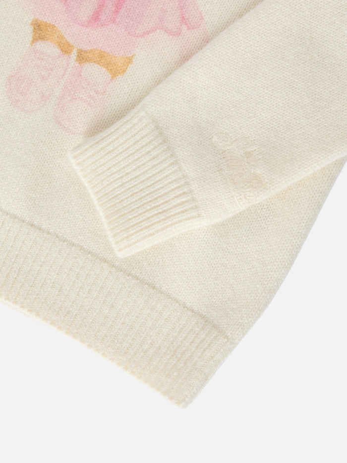 Sweater Princess Cashmere Blend With Teddy Bear Print And Embroidery White