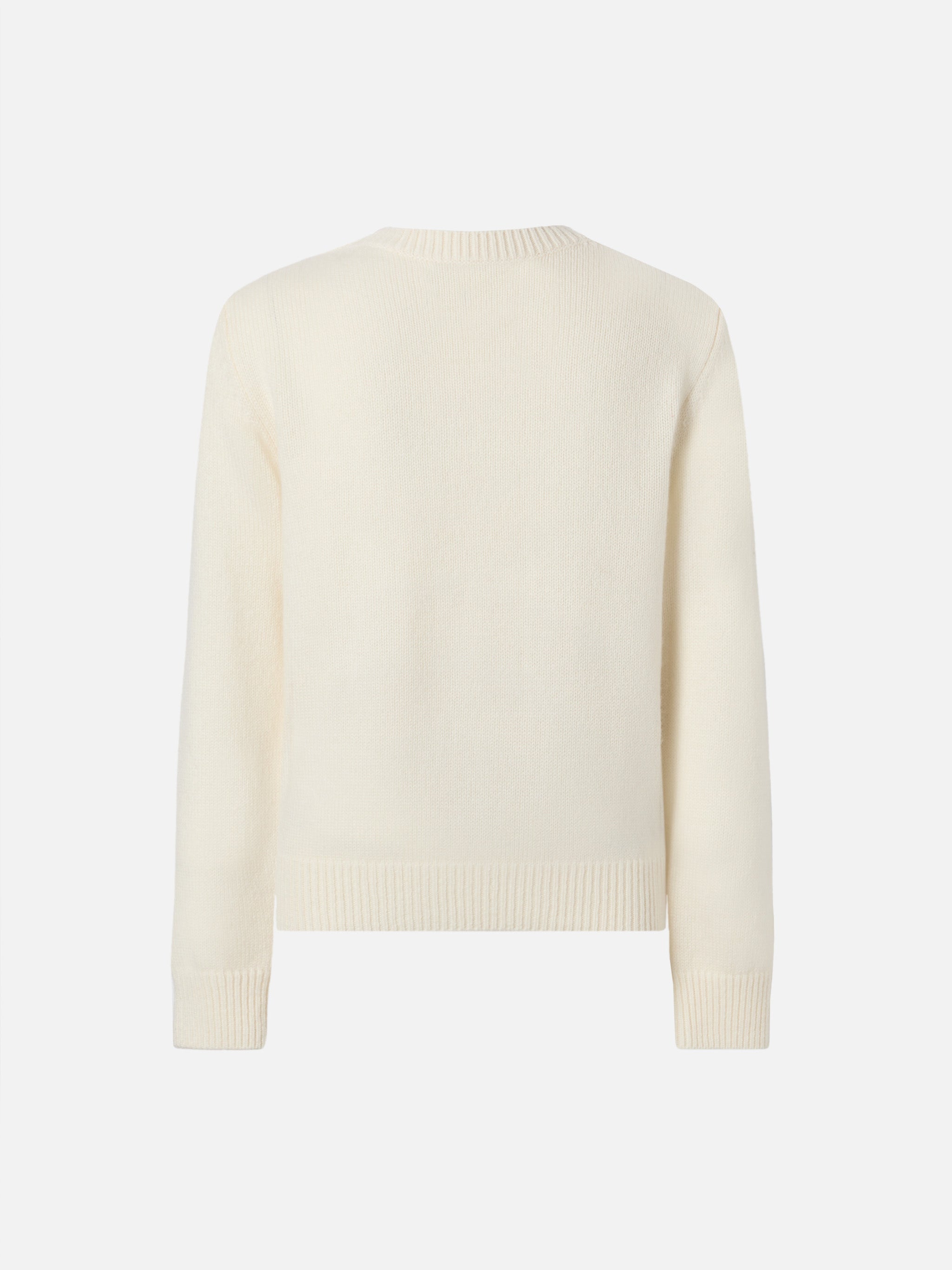 Sweater Princess Cashmere Blend With Teddy Bear Print And Embroidery White
