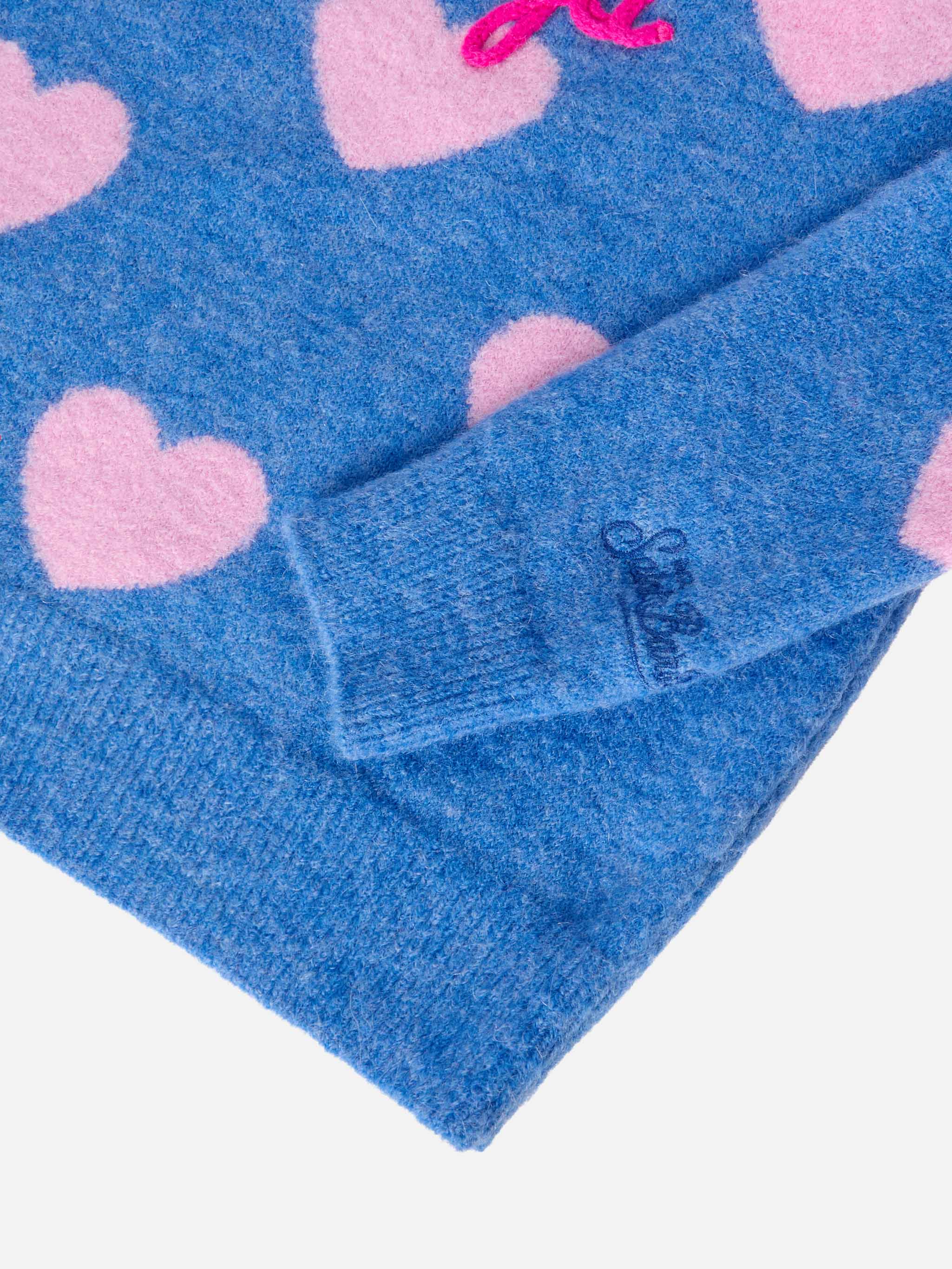 Princess Stretch Alpaca Sweater With Heart Jacquard And Kissene Frega Embroidery Blue