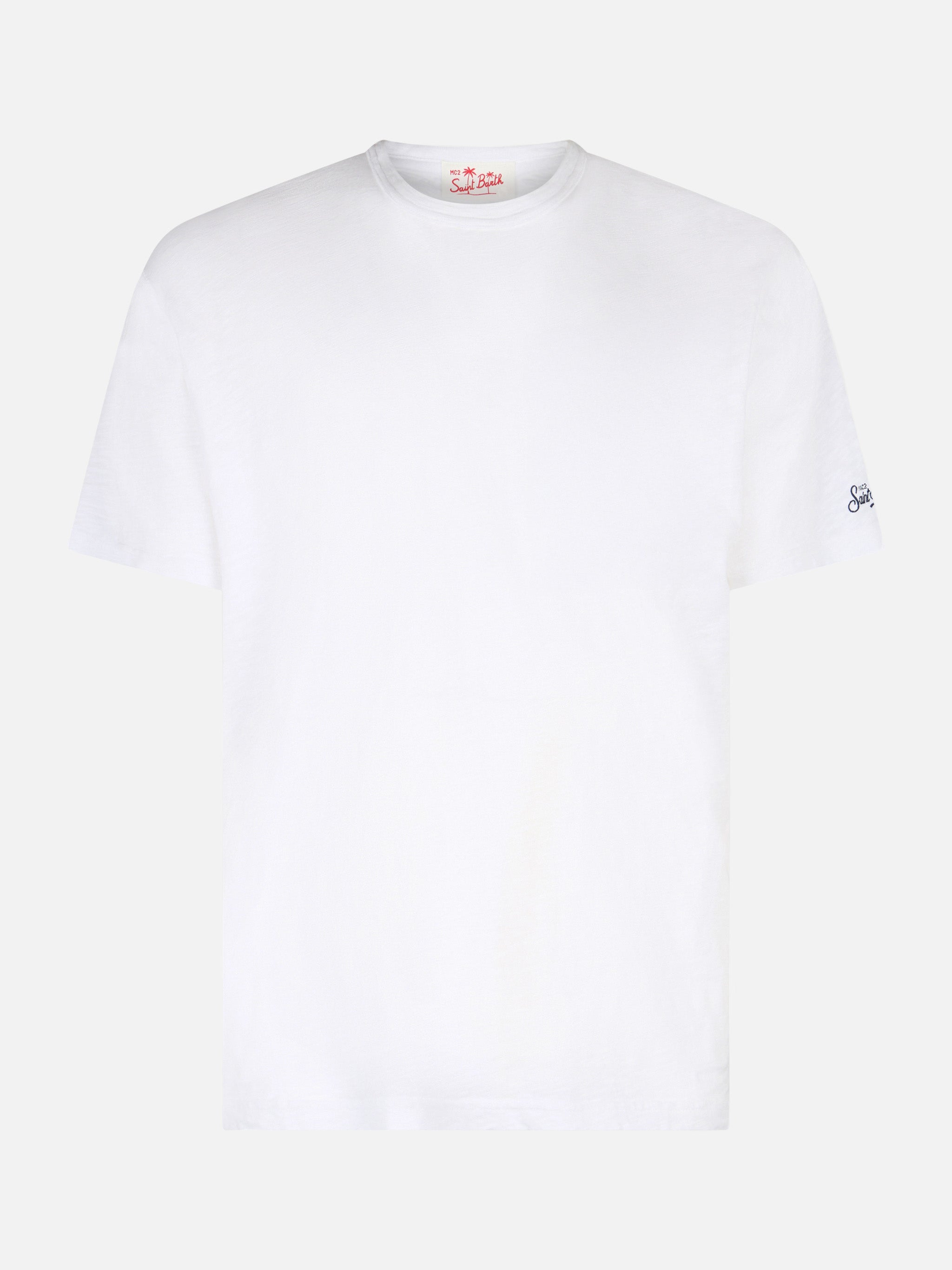 President Flamed Cotton T-Shirt White Solid Color
