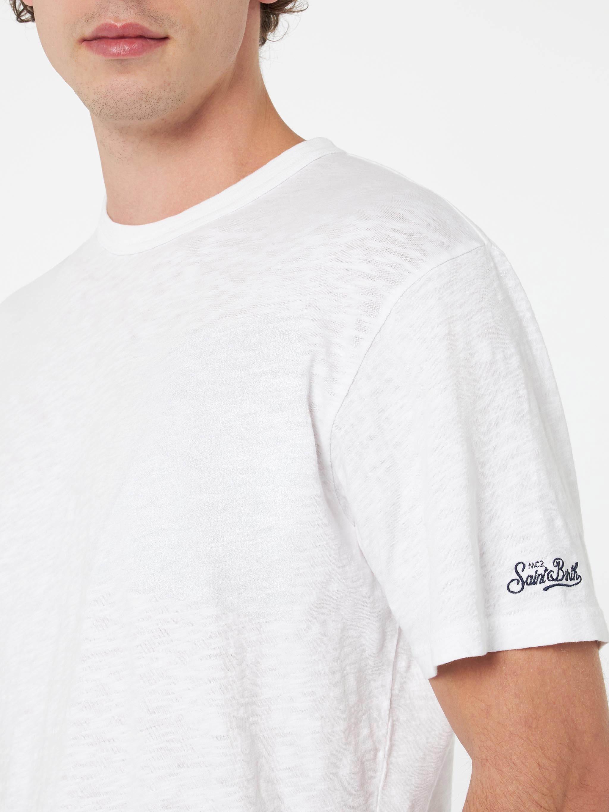 President Flamed Cotton T-Shirt White Solid Color