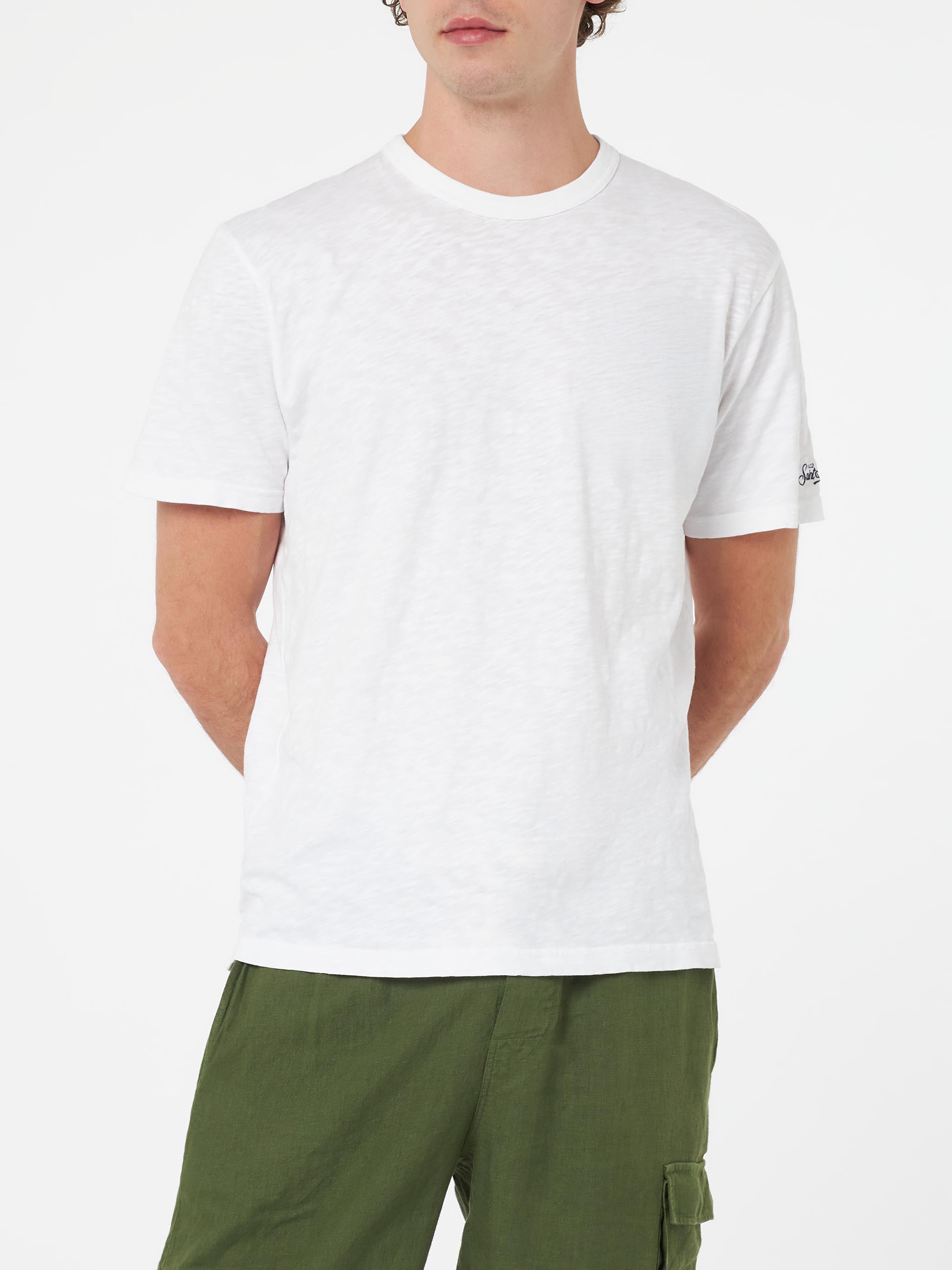 President Flamed Cotton T-Shirt White Solid Color