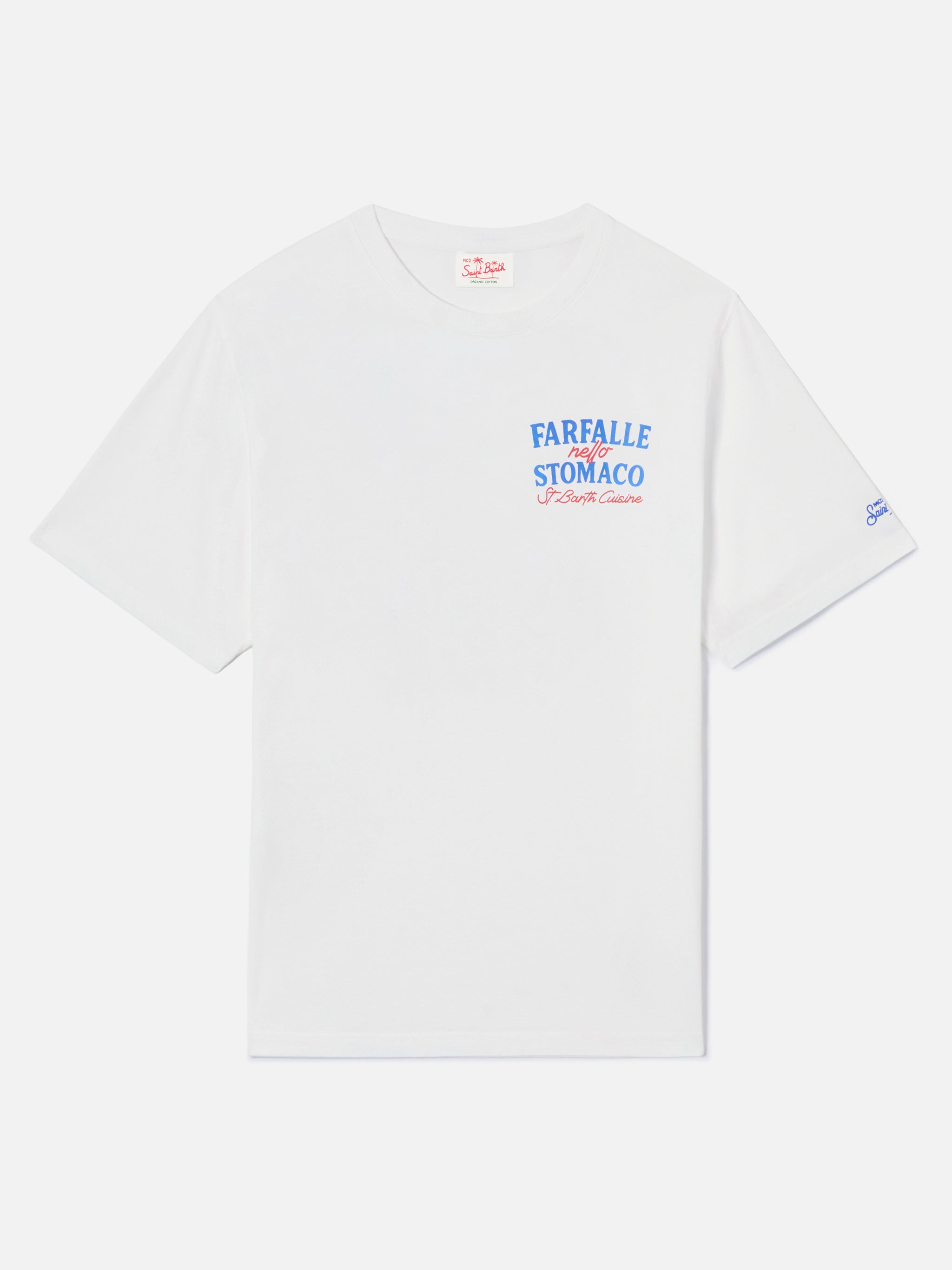 White Portland T-Shirt With Farfalle Nello Stomaco Print