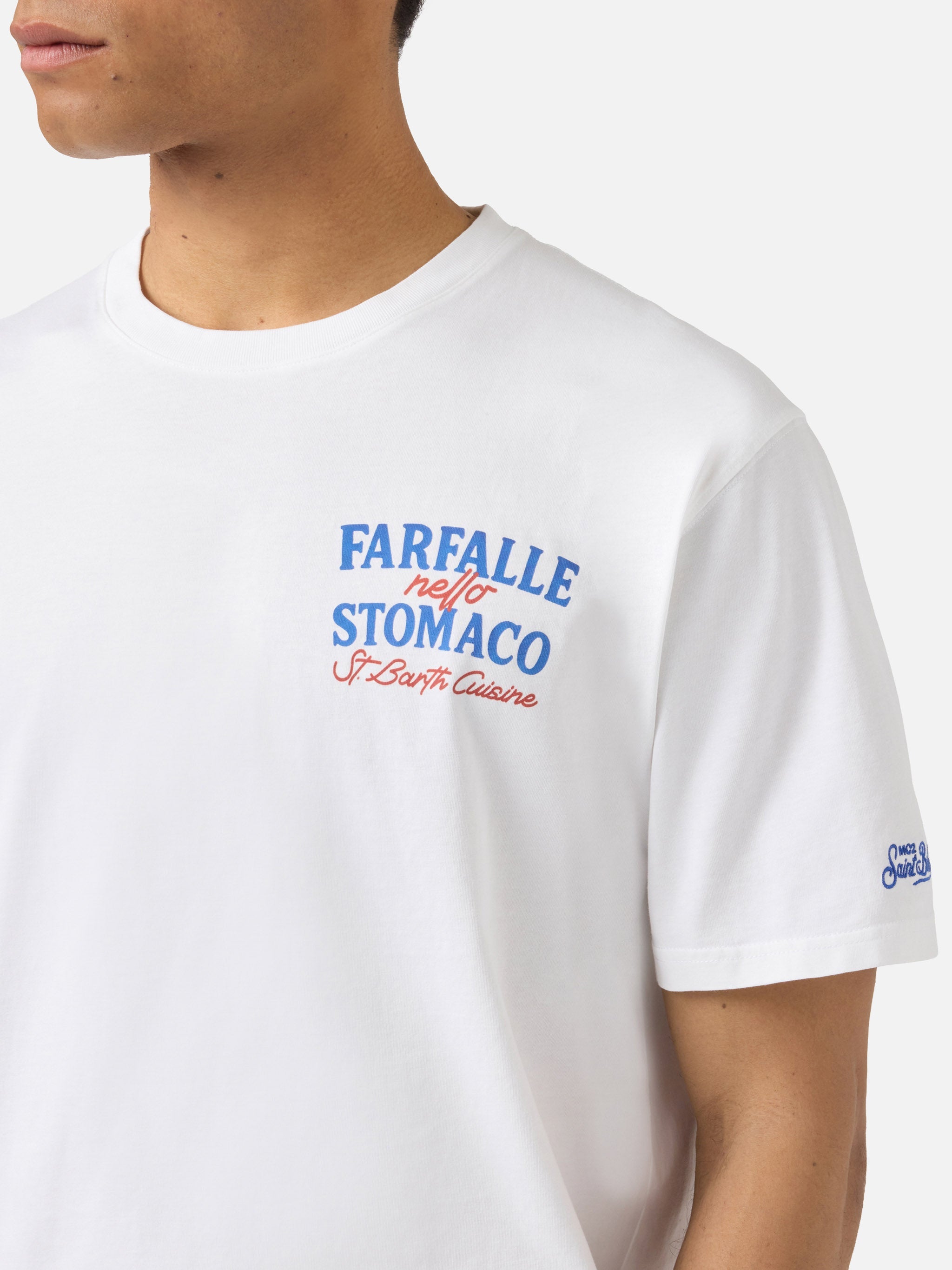 White Portland T-Shirt With Farfalle Nello Stomaco Print