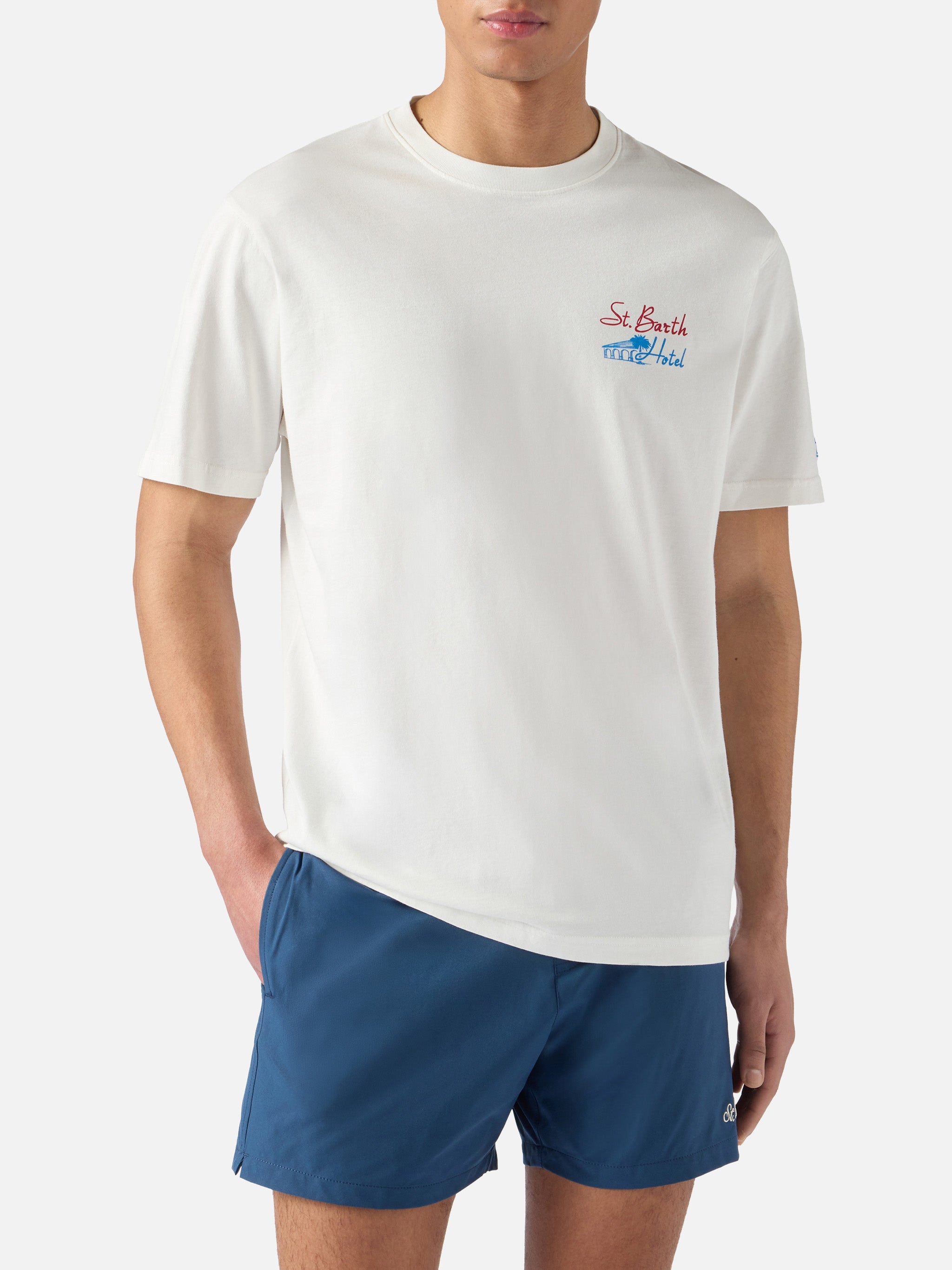 Cream Portland T-Shirt With St. Barth Hotel Print White