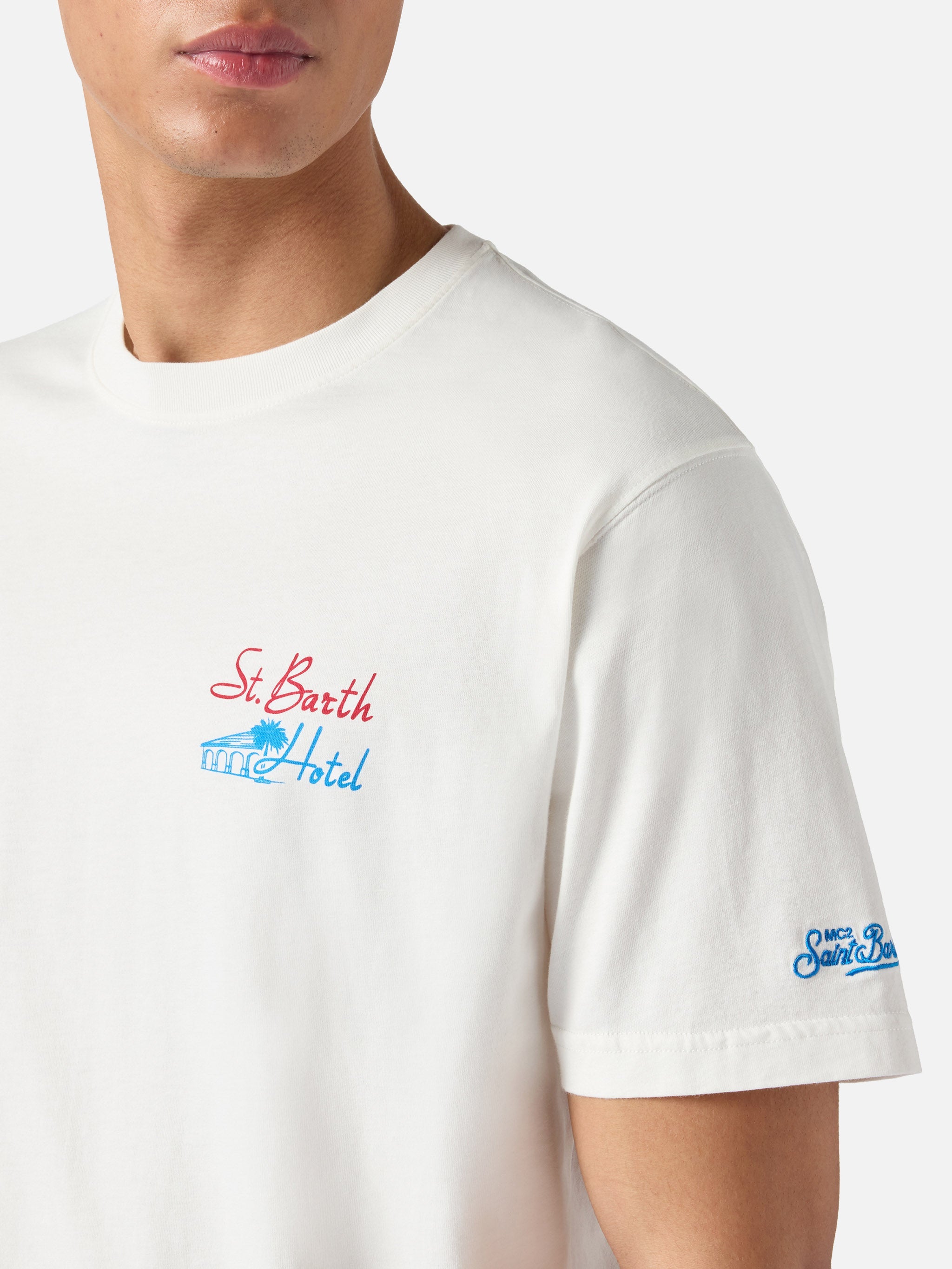 Cream Portland T-Shirt With St. Barth Hotel Print White