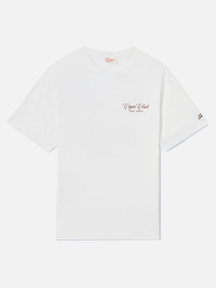 White Portland T-Shirt With Cigar Club Print