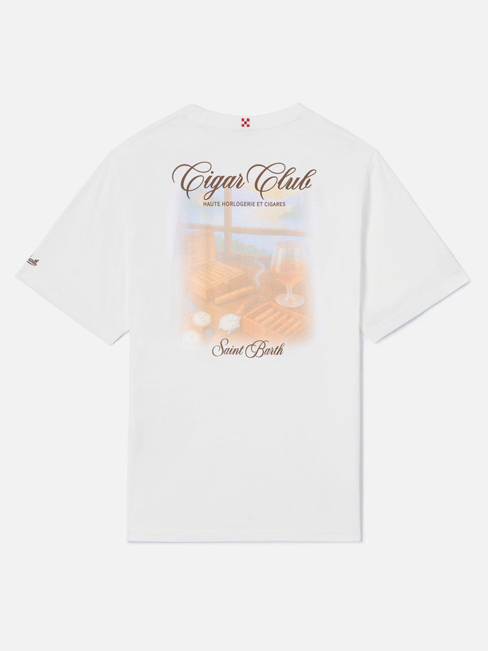White Portland T-Shirt With Cigar Club Print