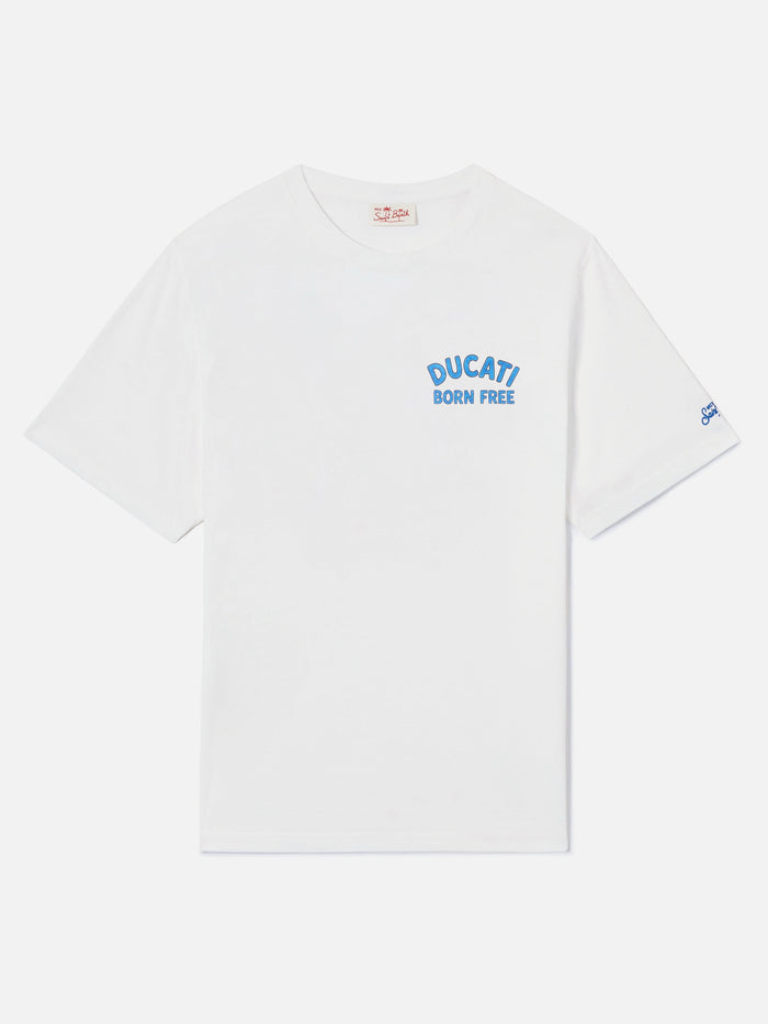 White Portland T-Shirt With Ducati Born Free Print | Special Edition