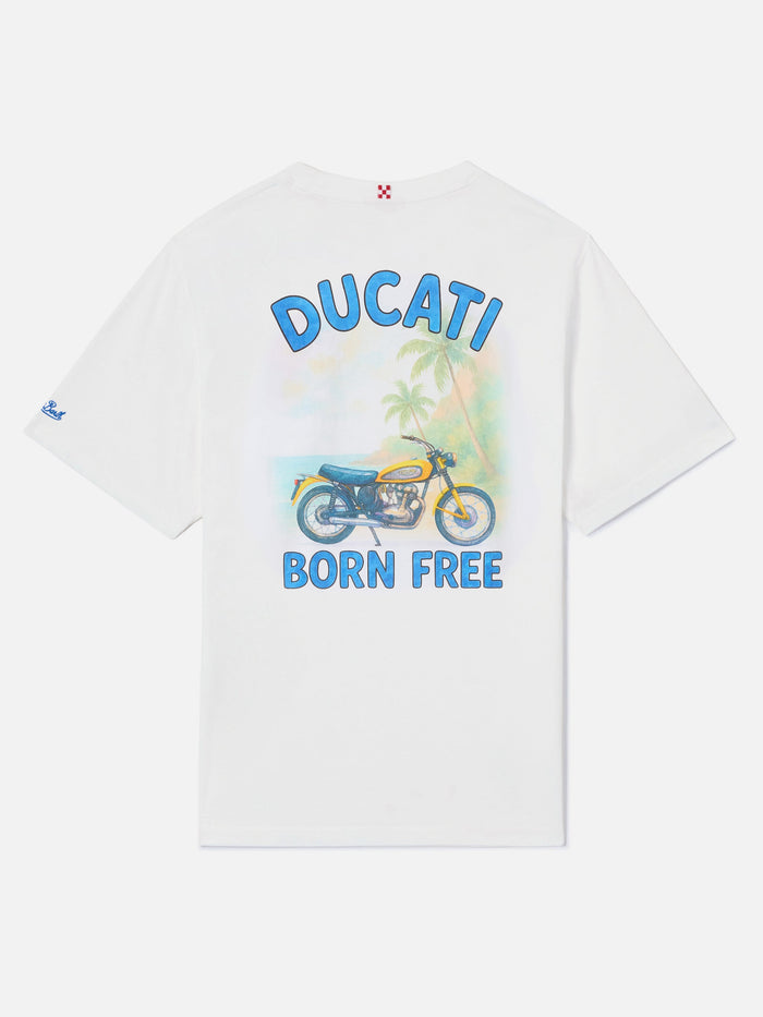 White Portland T-Shirt With Ducati Born Free Print | Special Edition