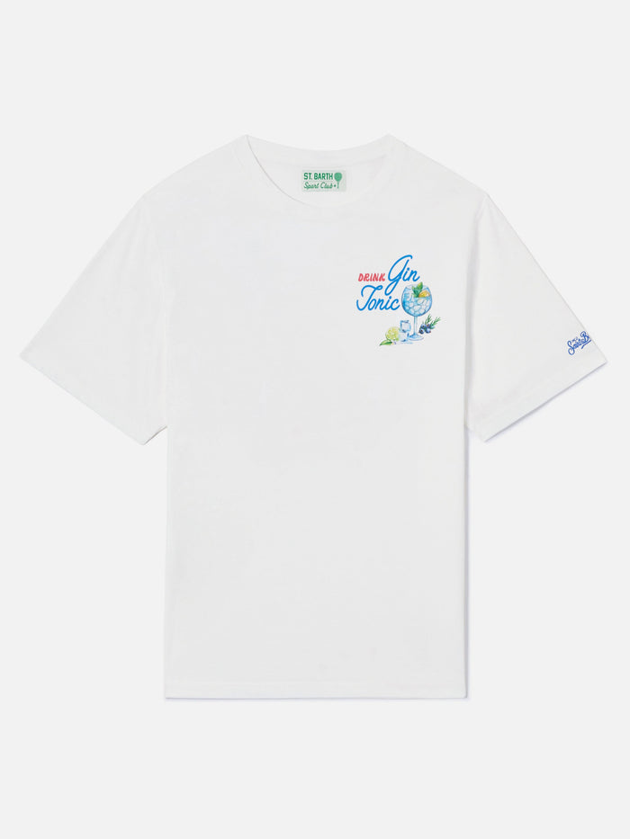 White Portland T-Shirt With Gin Tonic Drink Illustration