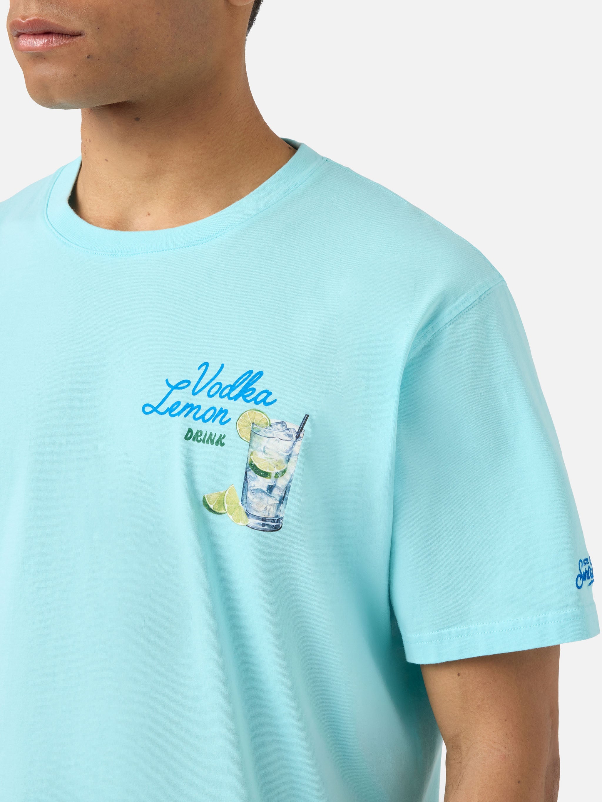 Aqua Green Portland T-Shirt With Vodka Lemon Drink Illustration