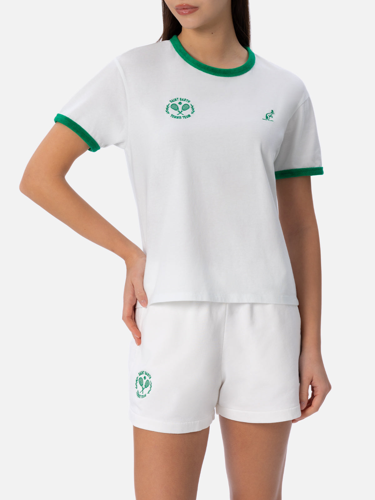Cotton Jersey Crewneck T-Shirt Priscilla With Terry Piping | Australian Brand Special Edition White