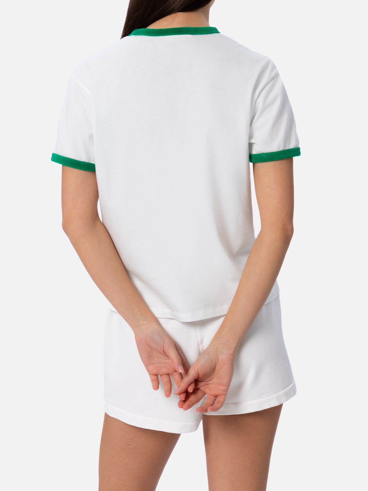 Cotton Jersey Crewneck T-Shirt Priscilla With Terry Piping | Australian Brand Special Edition White