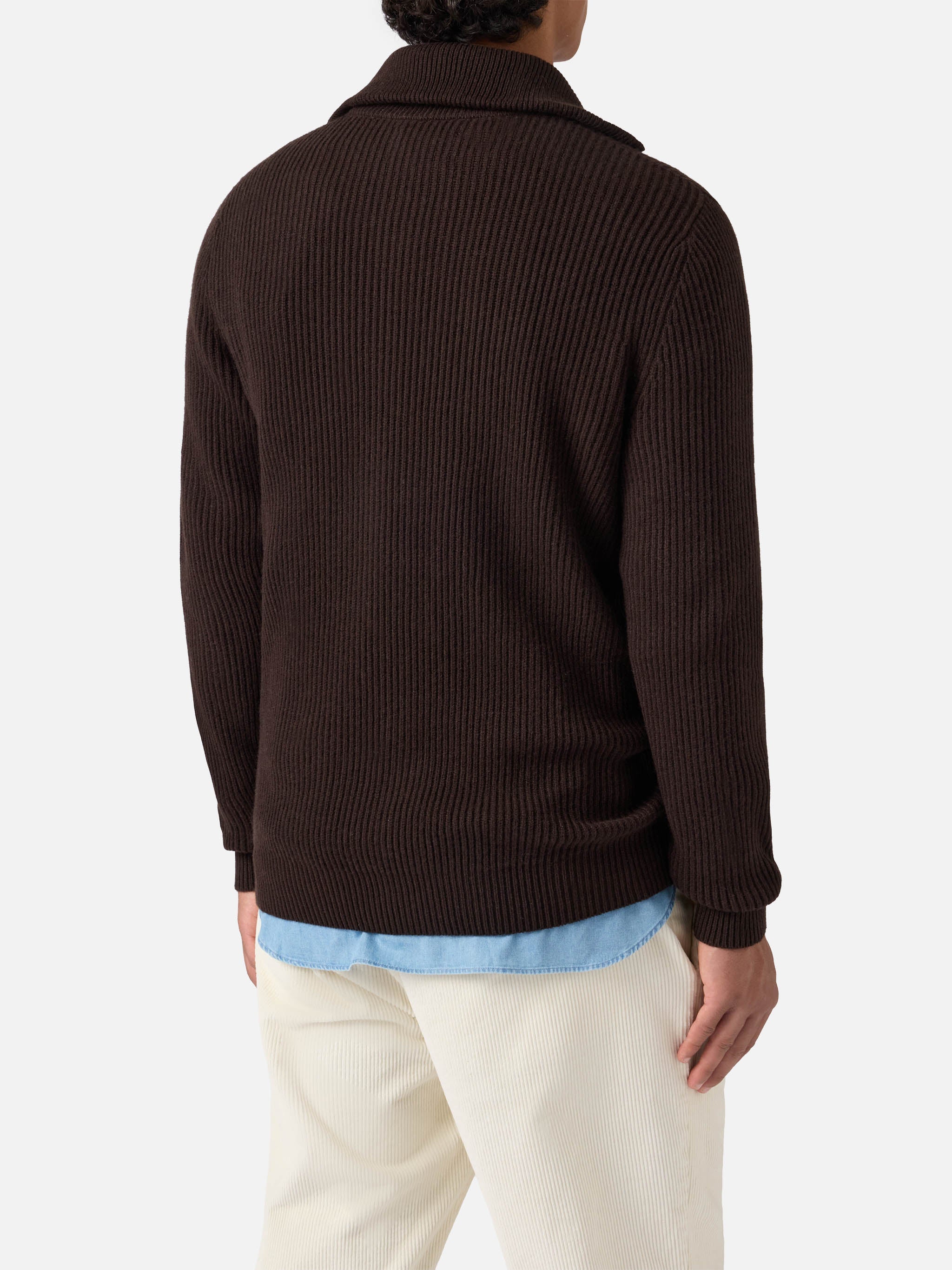Preston Pure-Wool Full-Zip Cardigan Dark Brown