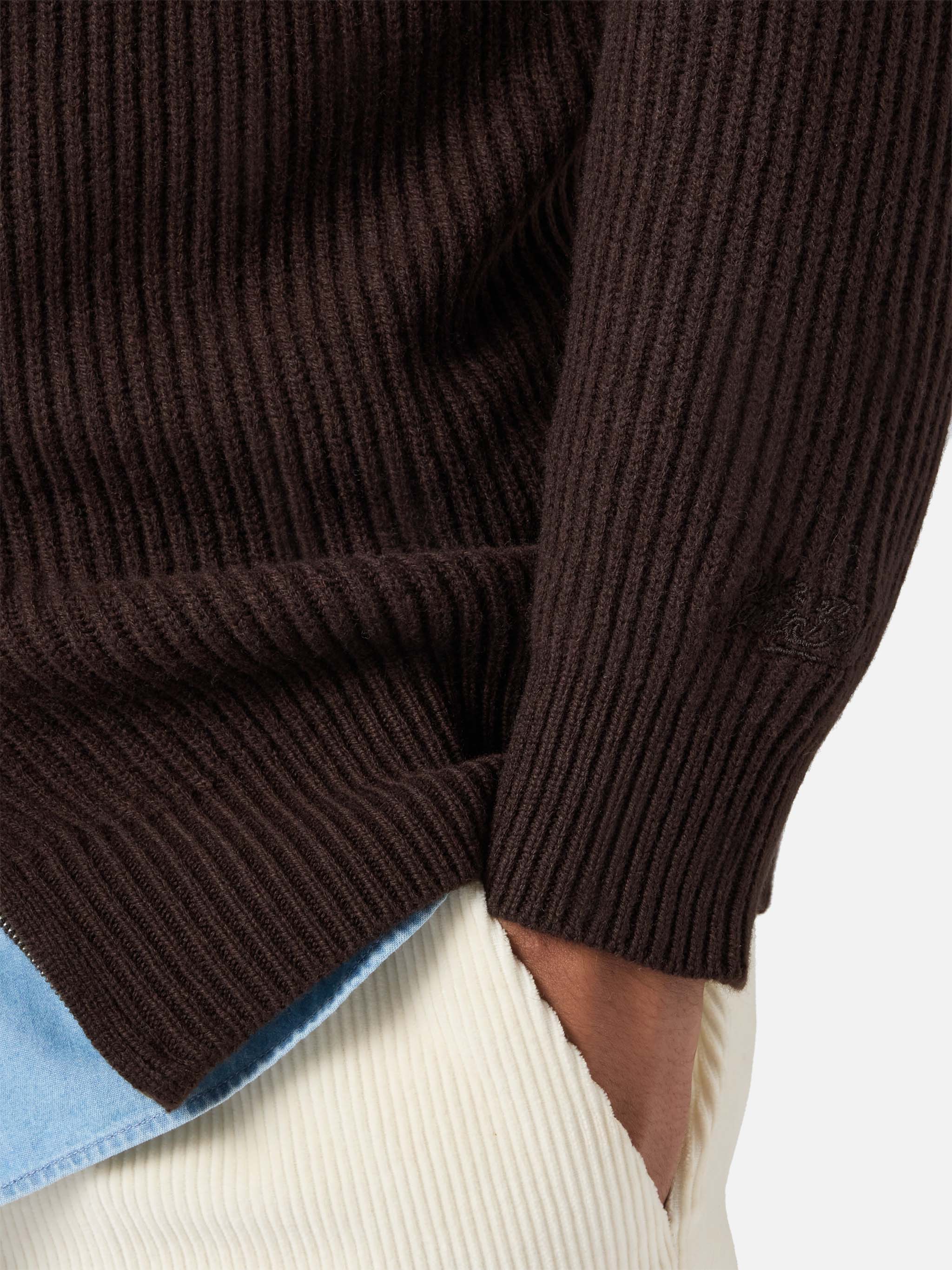 Preston Pure-Wool Full-Zip Cardigan Dark Brown