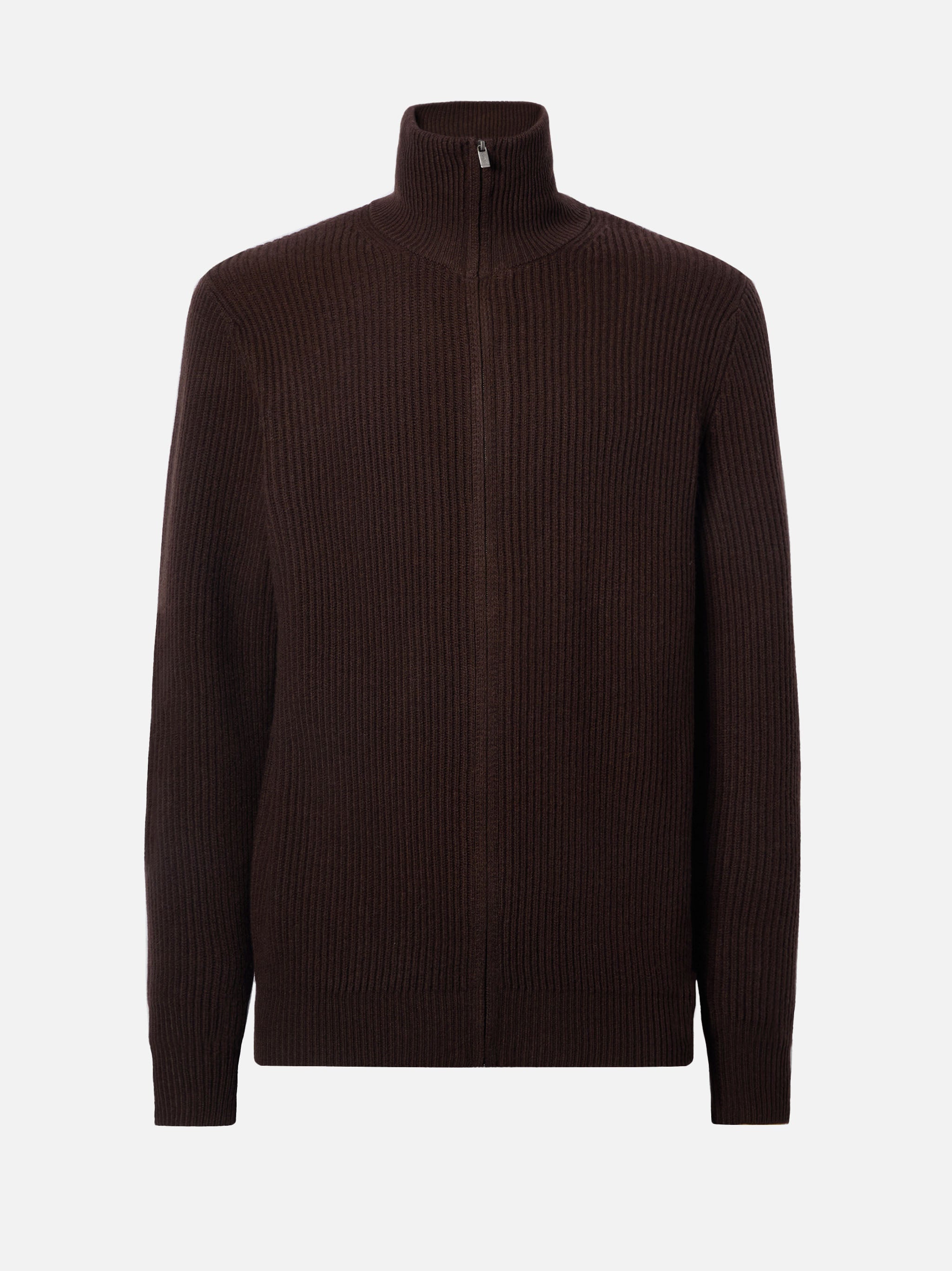 Preston Pure-Wool Full-Zip Cardigan Dark Brown