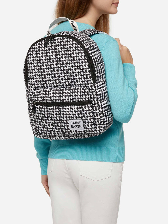 Puffer Backpack With Pied De Poule Print White
