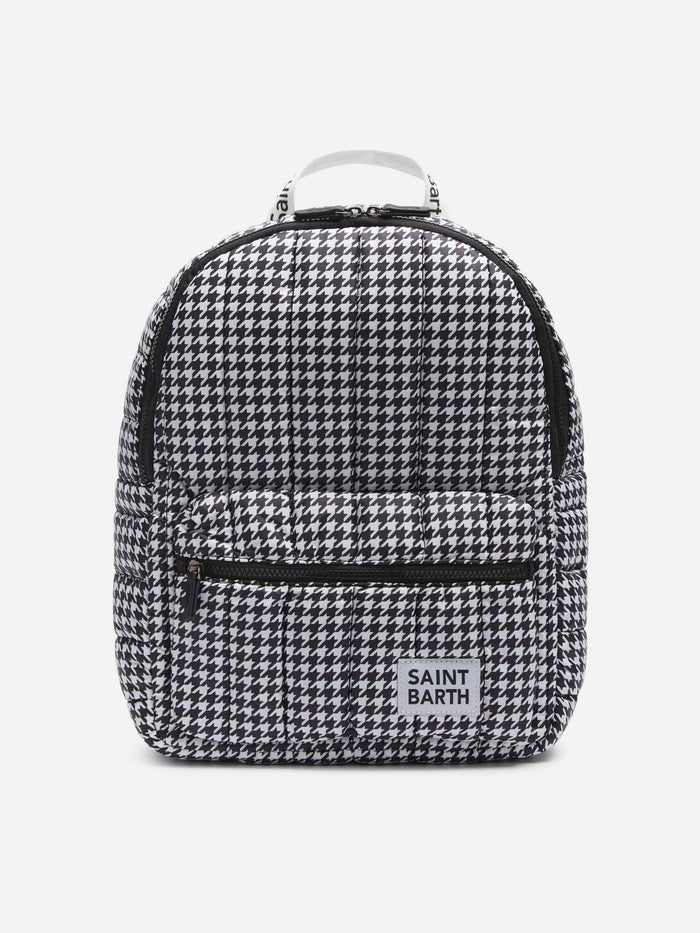 Puffer Backpack With Pied De Poule Print White