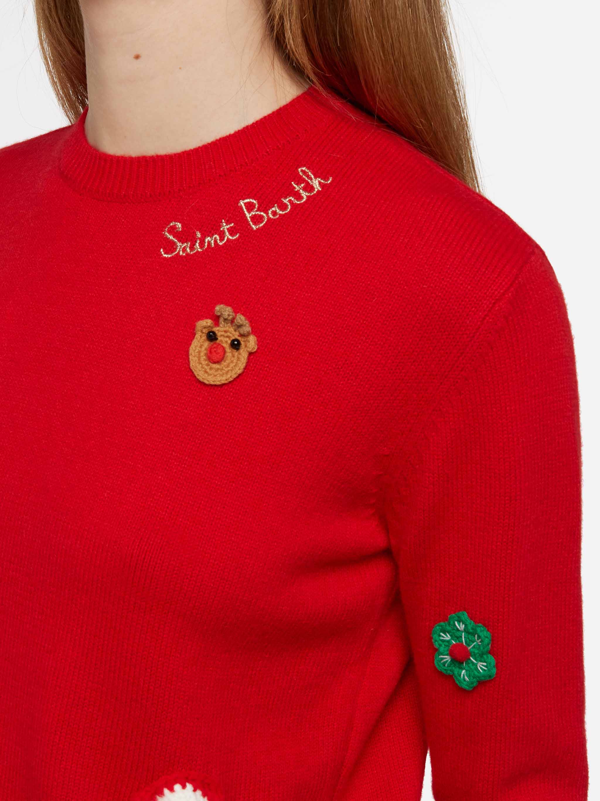 Maglia New Queen Brushed Rossa Con Patch Natalizie Red Knitwear