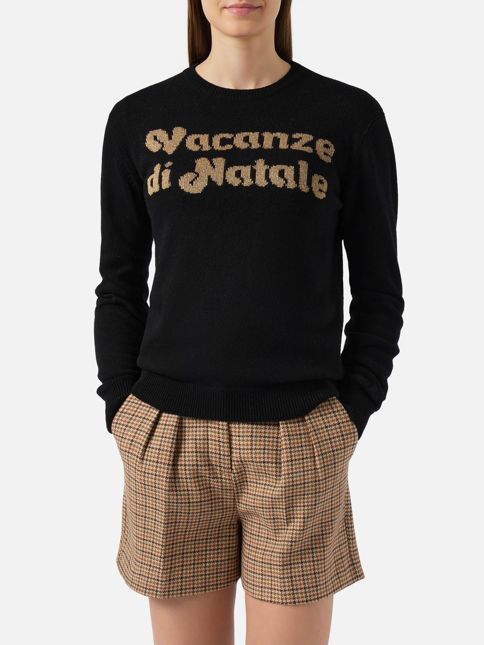 New Queen Cashmere-Blend Crewneck With Vacanze Di Natale Jacquard | Special Edition Black