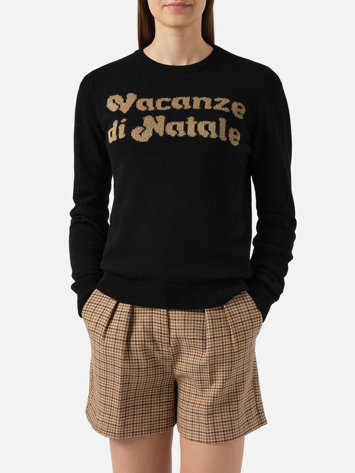 New Queen Cashmere-Blend Crewneck With Vacanze Di Natale Jacquard | Special Edition Black