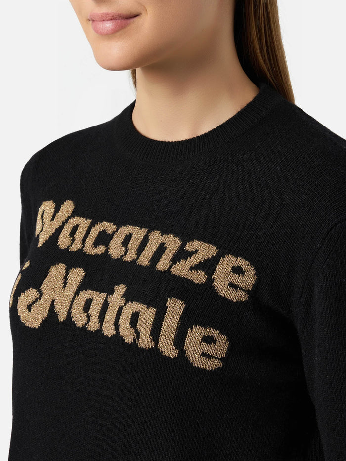 New Queen Cashmere-Blend Crewneck With Vacanze Di Natale Jacquard | Special Edition Black