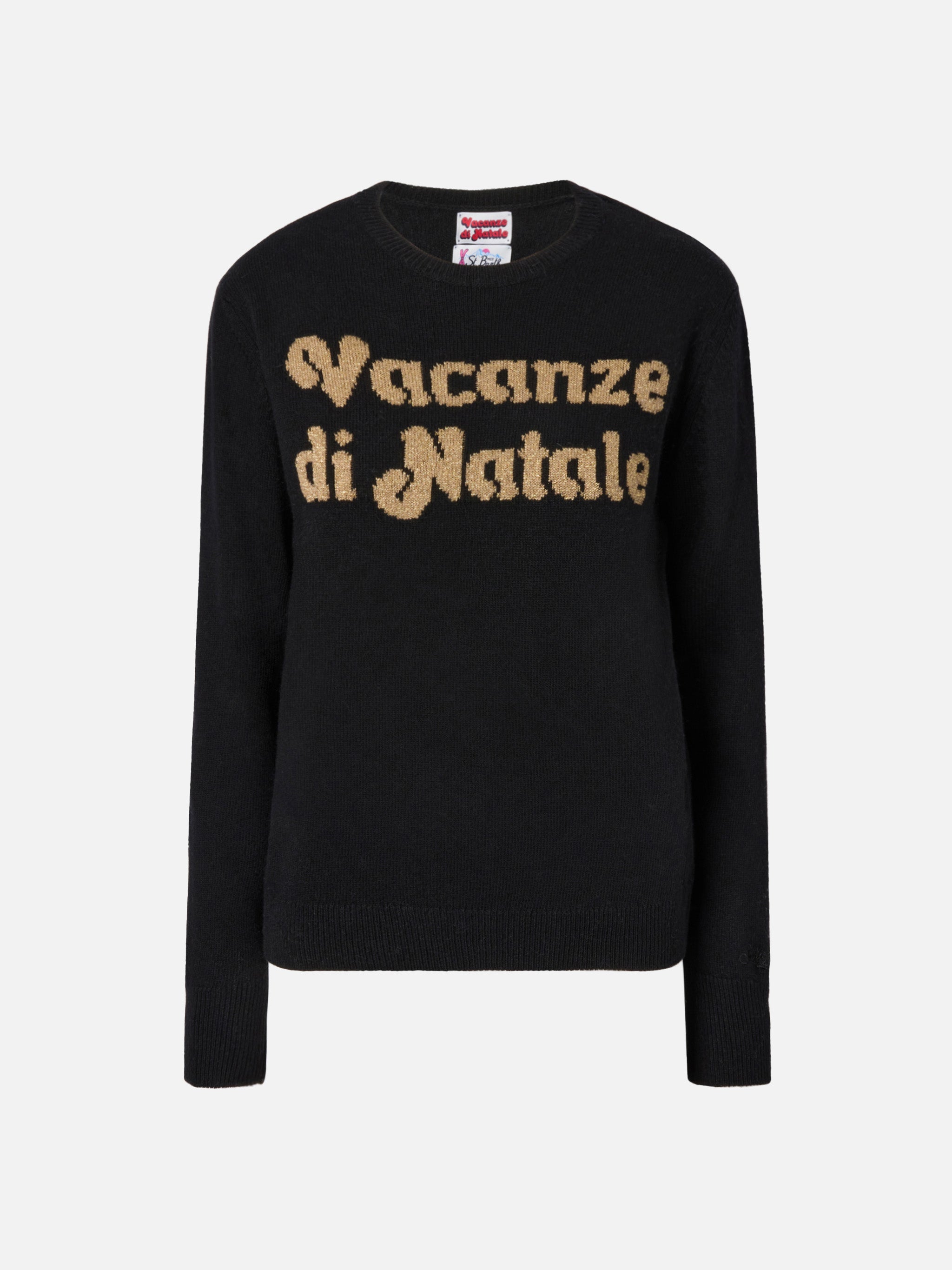New Queen Cashmere-Blend Crewneck With Vacanze Di Natale Jacquard | Special Edition Black