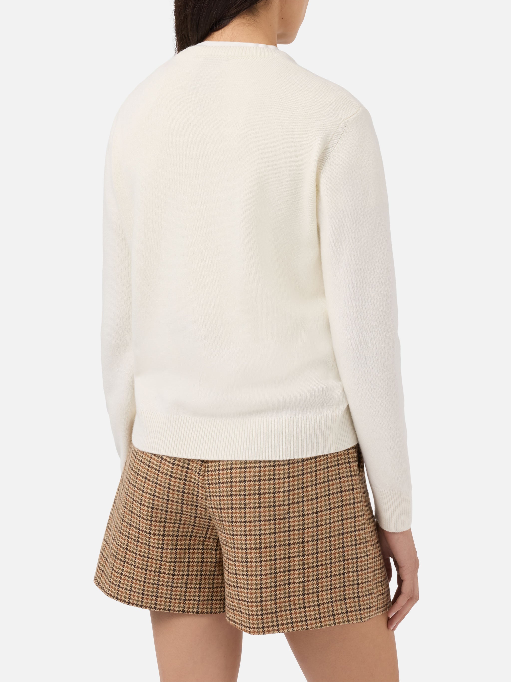 New Queen Cashmere-Blend Crewneck White With Vacanze Di Natale Jacquard | Special Edition