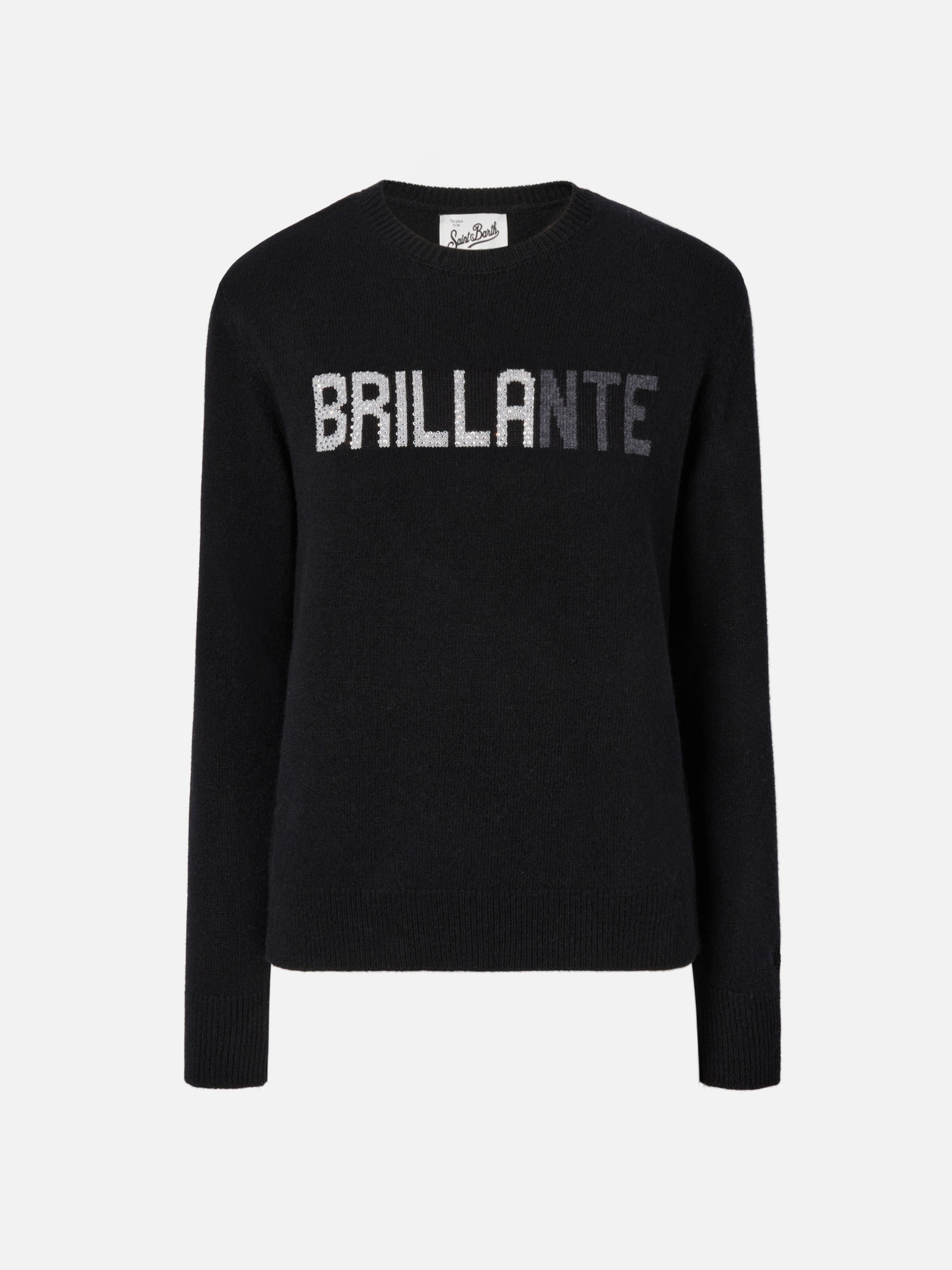 New Queen Cashmere-Blend Sweater Black With Brillante Rhinestone Appliqué
