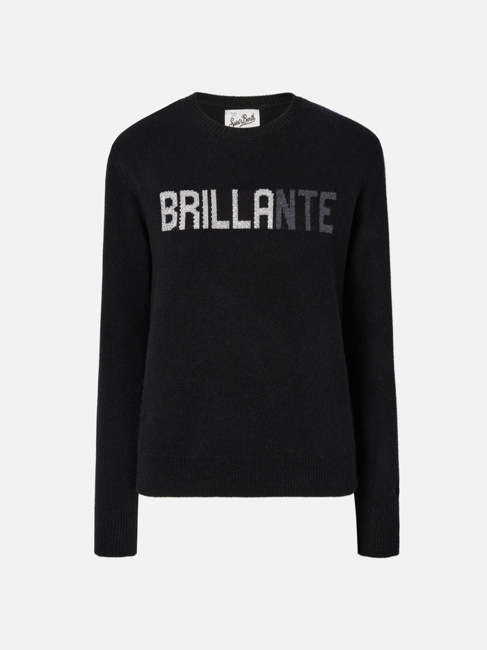 New Queen Cashmere-Blend Sweater Black With Brillante Rhinestone Appliqué