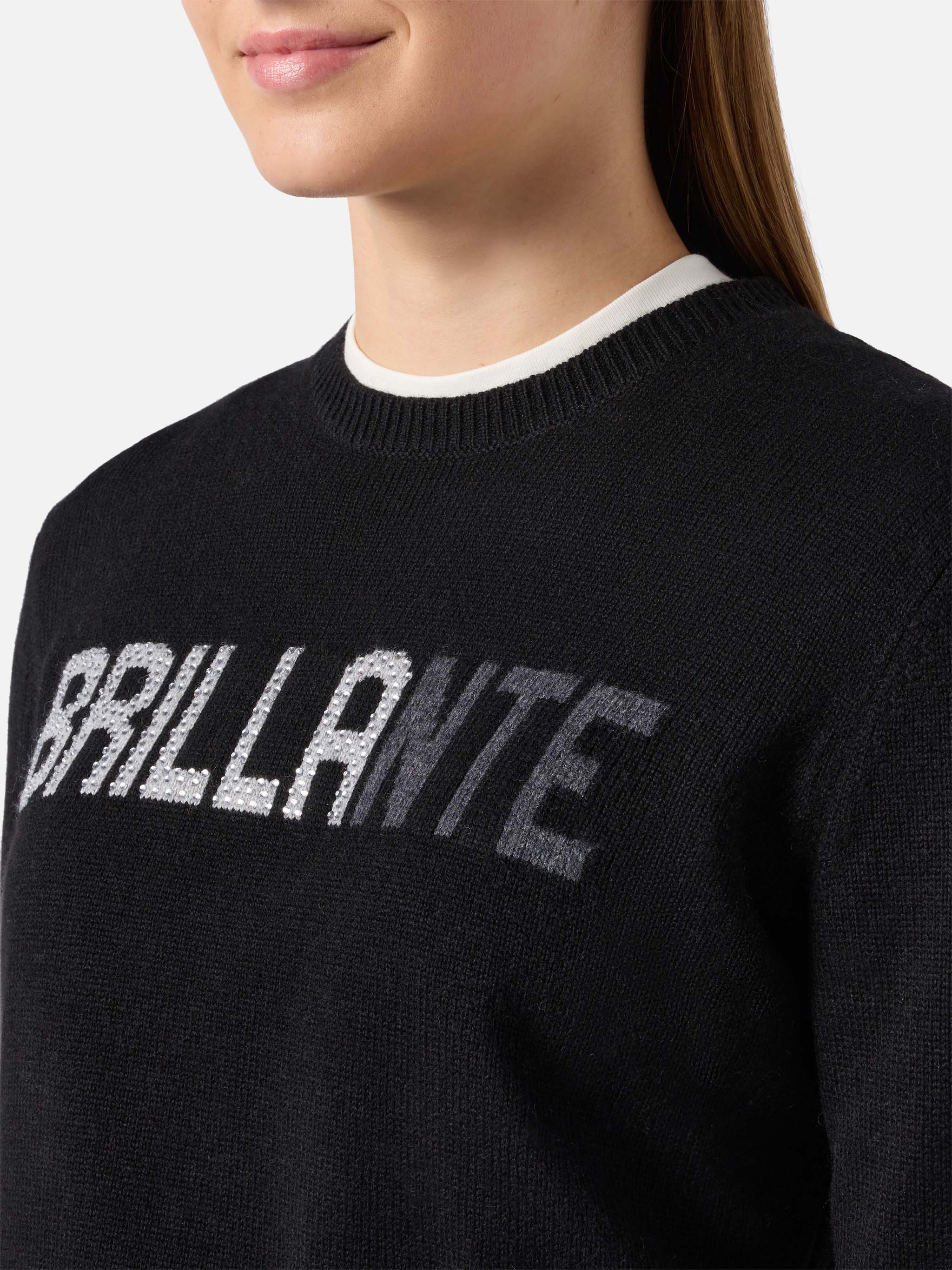 New Queen Cashmere-Blend Sweater Black With Brillante Rhinestone Appliqué