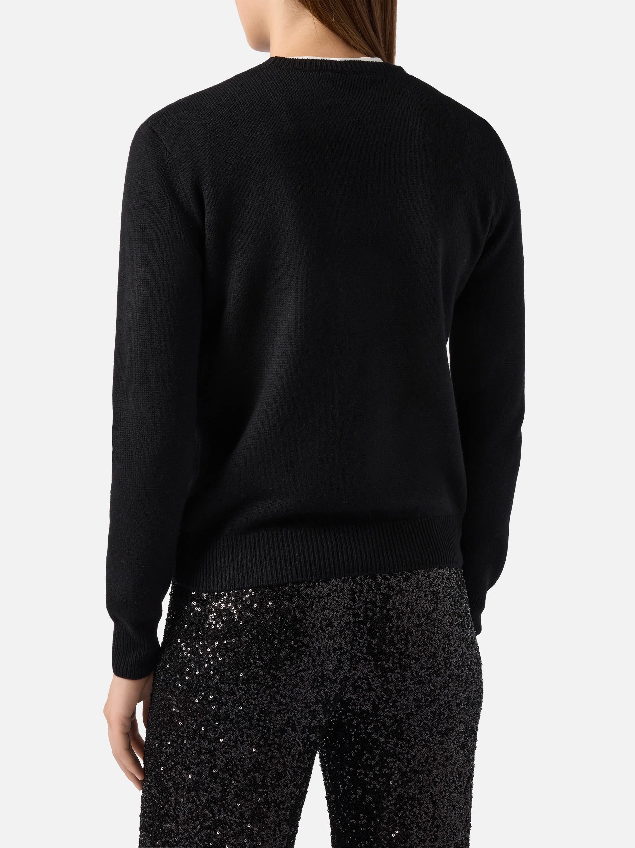 New Queen Cashmere-Blend Sweater Black With Brillante Rhinestone Appliqué