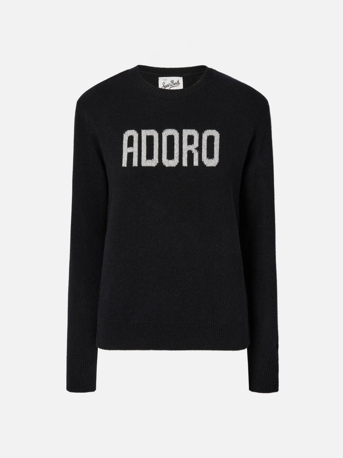 New Queen Cashmere-Blend Sweater Black With Adoro Jacquard