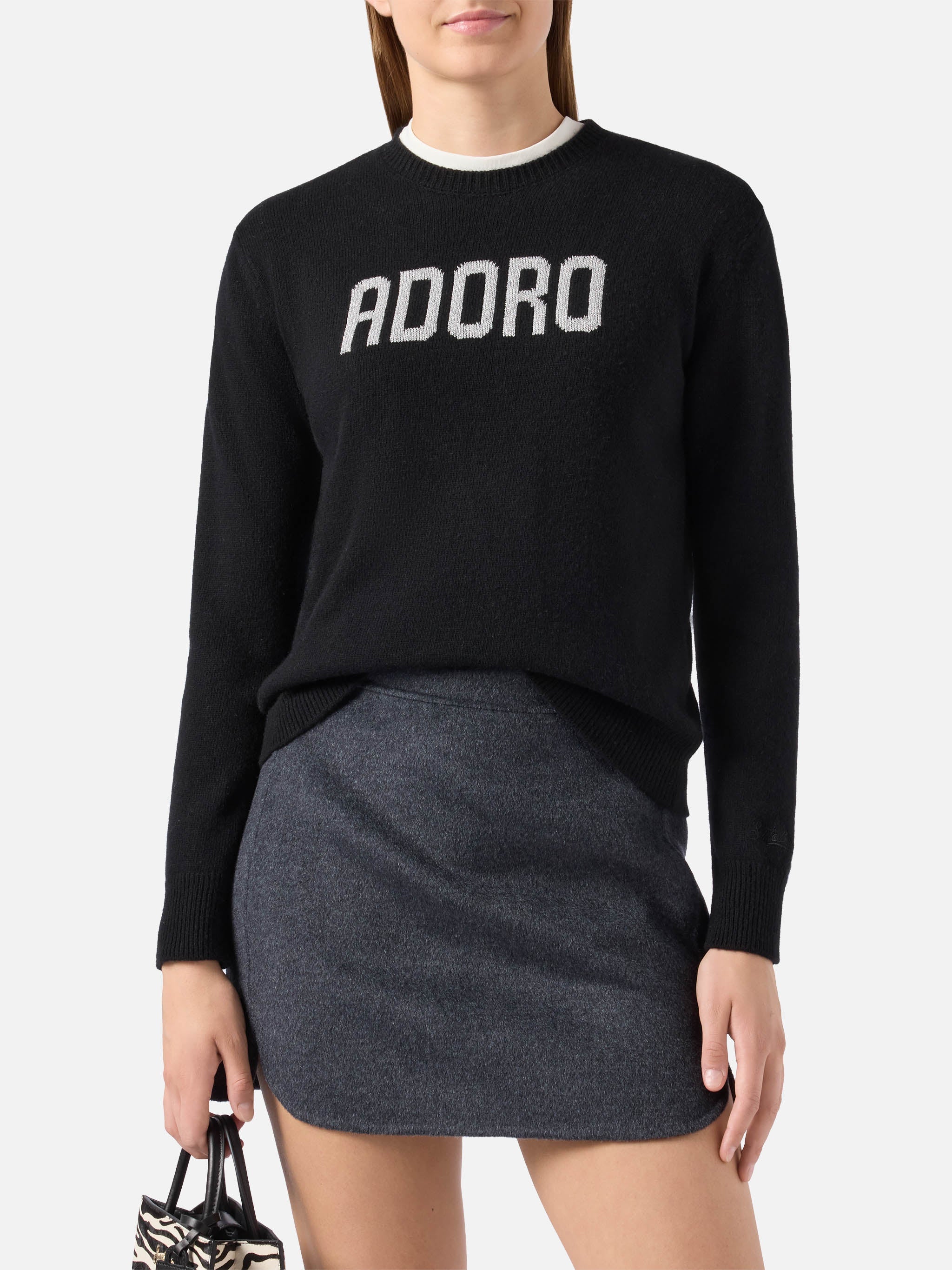 New Queen Cashmere-Blend Sweater Black With Adoro Jacquard