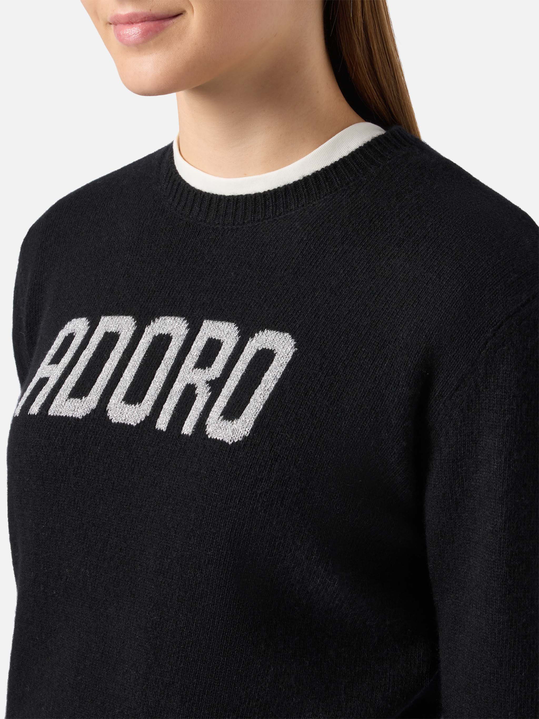 New Queen Cashmere-Blend Sweater Black With Adoro Jacquard
